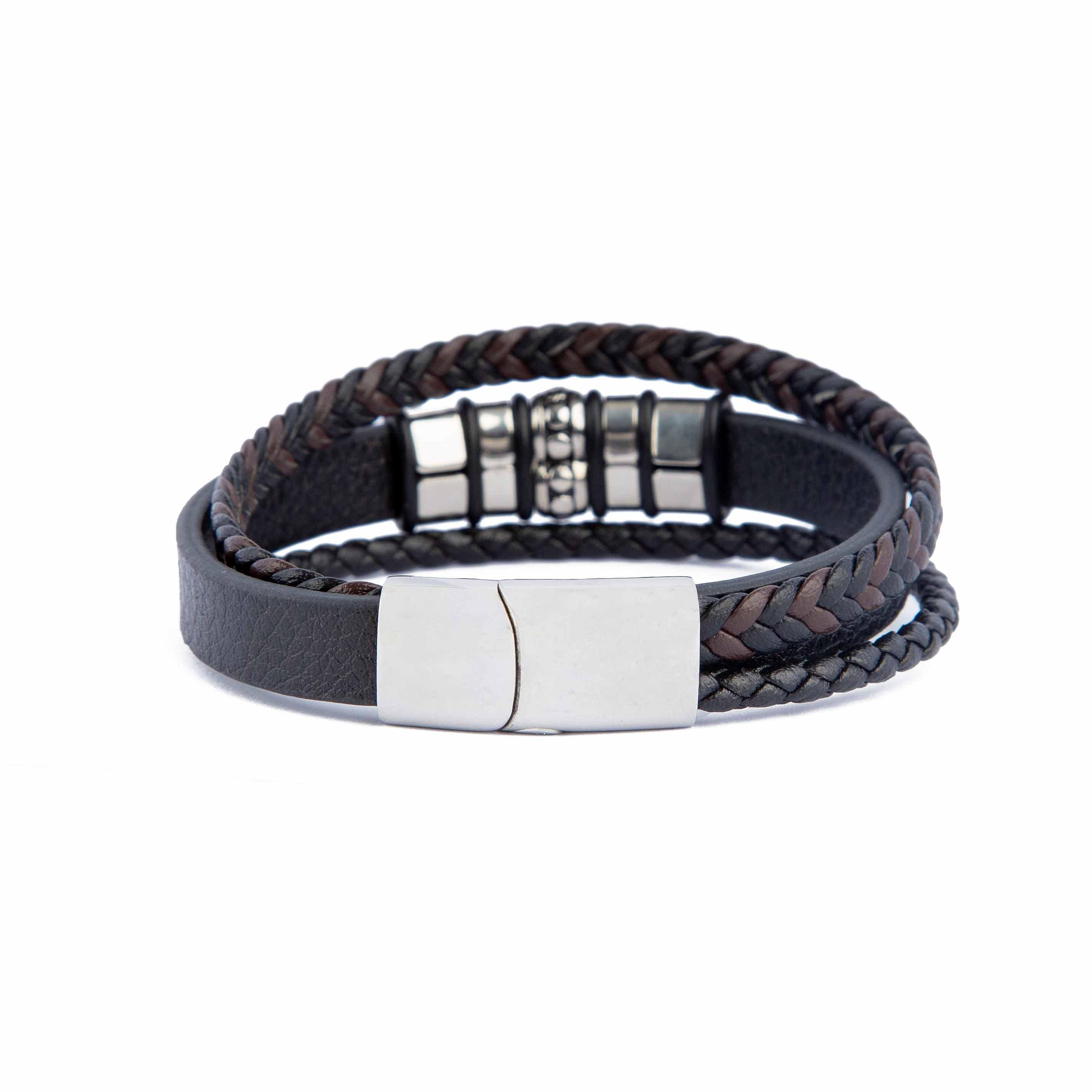 AQUATAN Men's Multistrand Leather Bracelet with Silver Details