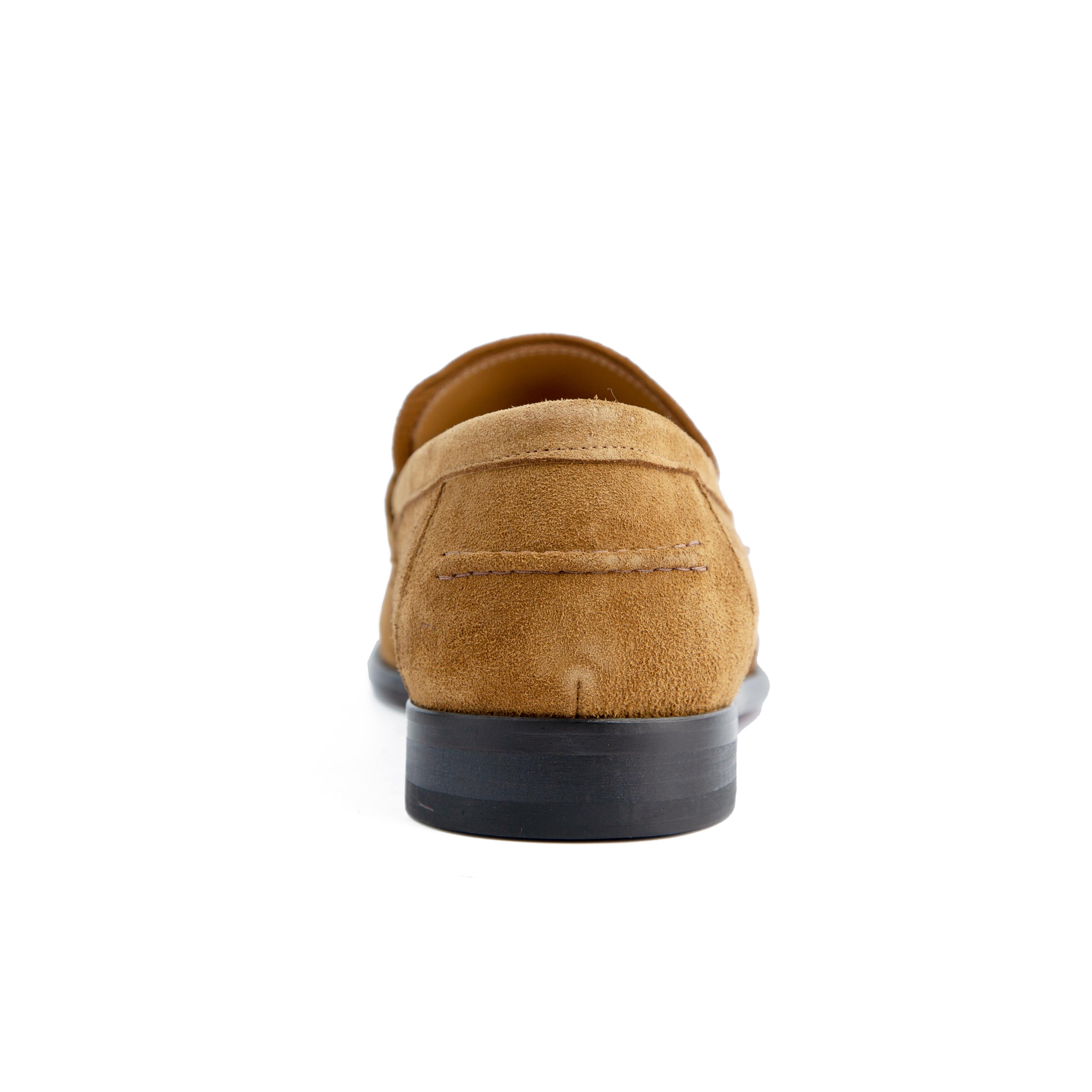 Men's Tan Suede Loafers with Gold Monogram Accent - Premium Quality