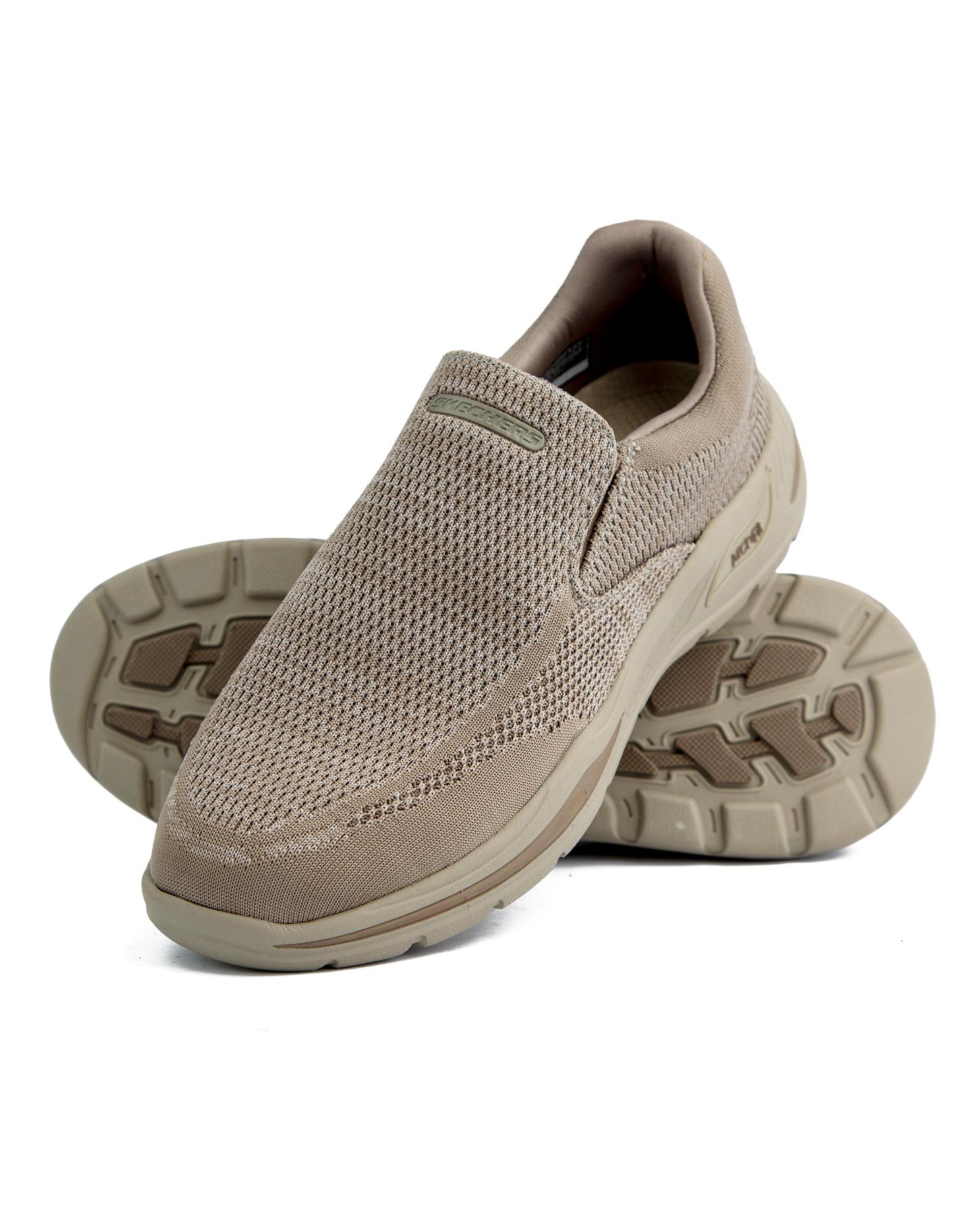 Skechers USA Arch Fit Motley - Vaseo Slip-On Men's Shoes, Taupe knit mesh upper, slip-on design, Arch Fit insole for support.