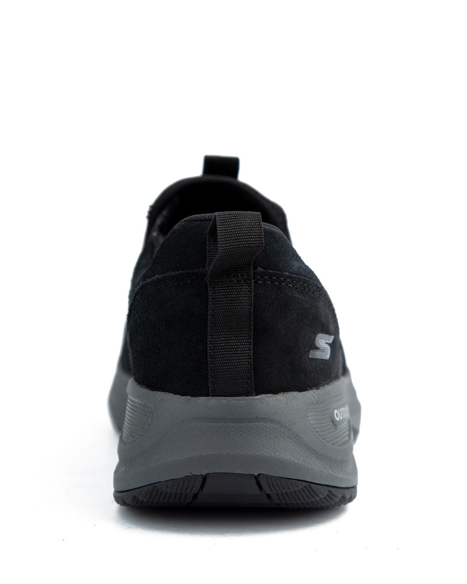 Skechers Go Walk Shoes, Black with grey soles, featuring a breathable mesh upper.