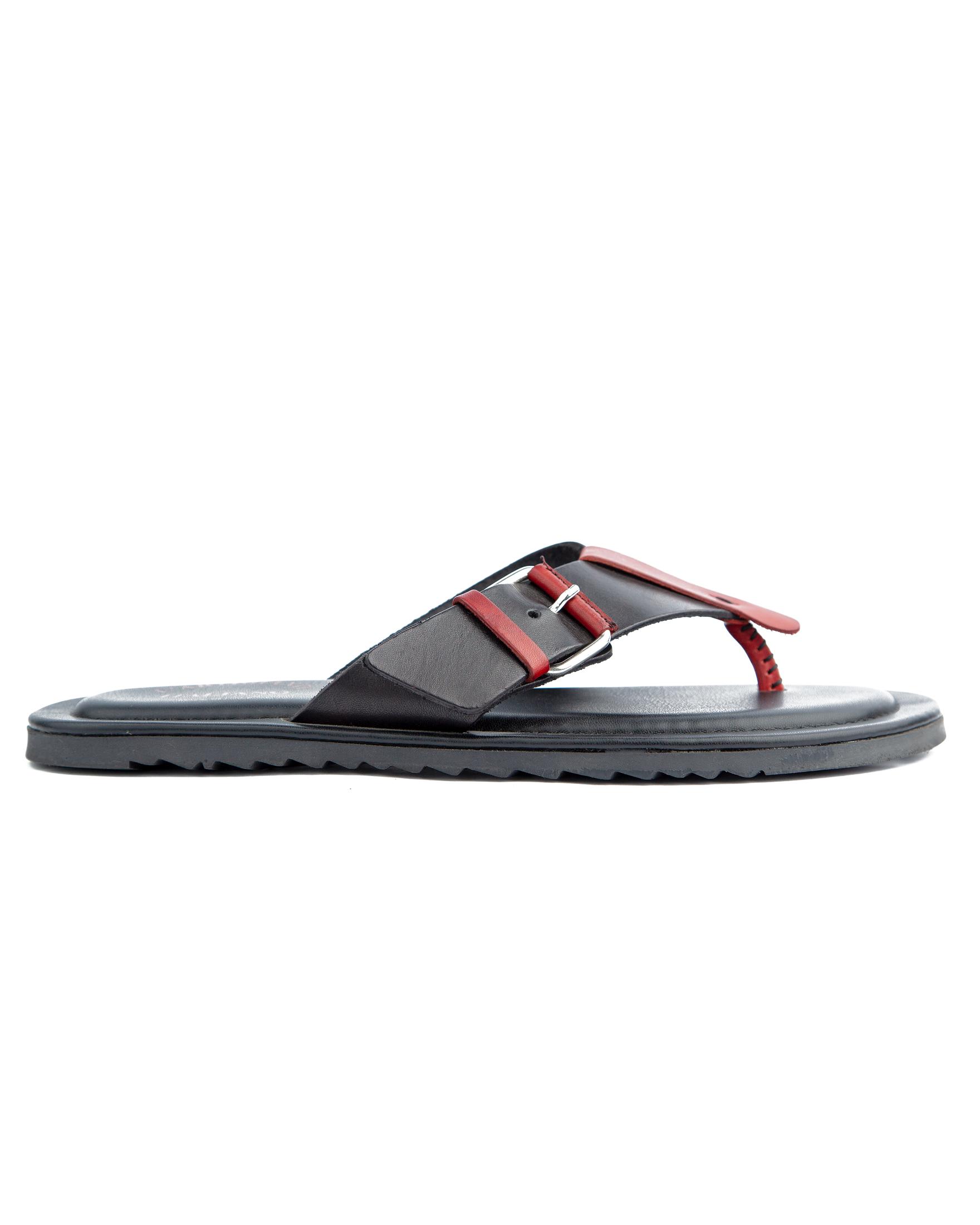 Valentino Italian Leather Sandals – Black & Red, Premium Designer Footwear for Men & Women, Comfortable and Durable Fashion Sandals.
