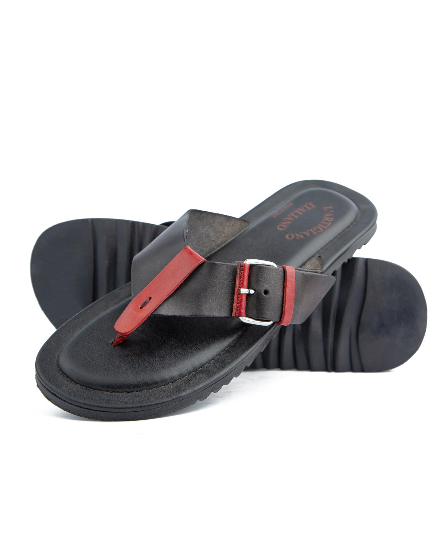 Valentino Italian Leather Sandals – Black & Red, Premium Designer Footwear for Men & Women, Comfortable and Durable Fashion Sandals.
