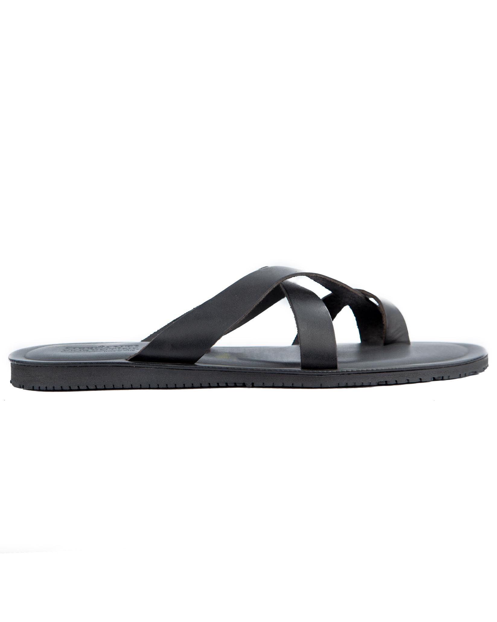 Premium Black Leather Cross-Strap Sandals – Comfortable & Stylish Footwear for Men and Women