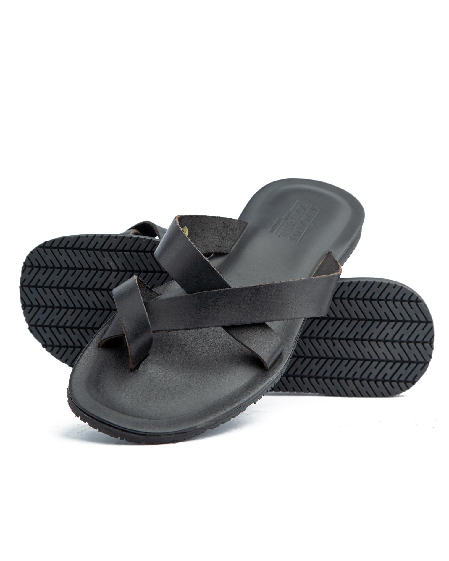 Premium Black Leather Cross-Strap Sandals – Comfortable & Stylish Footwear for Men and Women
