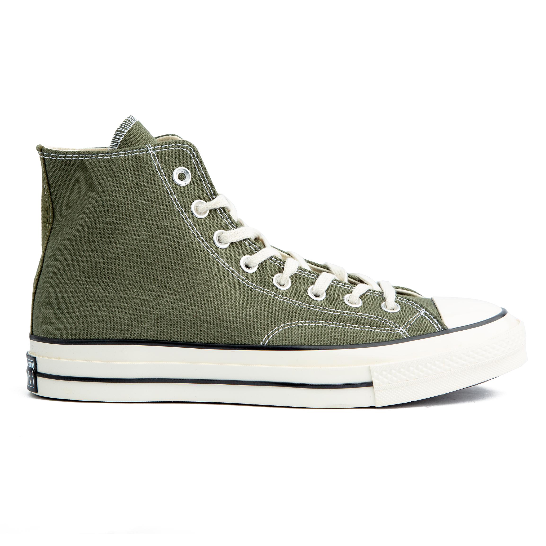 Olive green Converse Chuck Taylor All Star 70 High Top Sneakers - Unisex canvas shoes with timeless style, durable construction, and a classic silhouette.