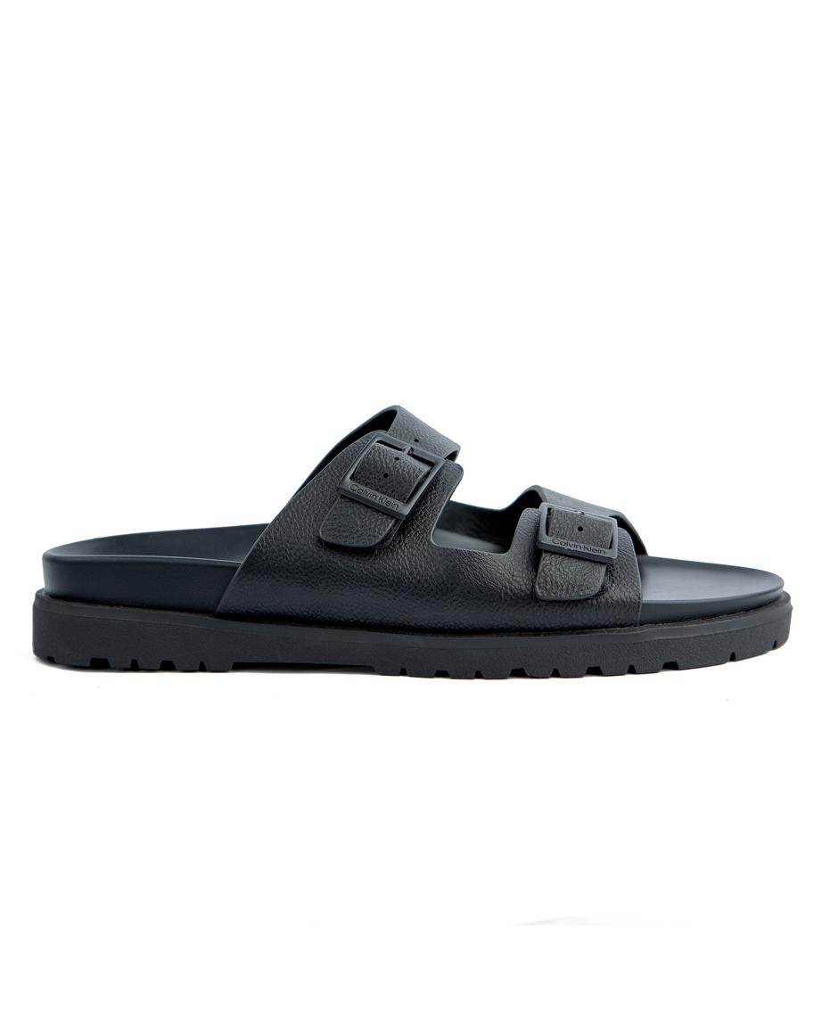 Calvin Klein Black Double Strap Sandals, Unisex Comfortable Summer Footwear with Adjustable Buckles, Stylish & Durable for Men and Women.