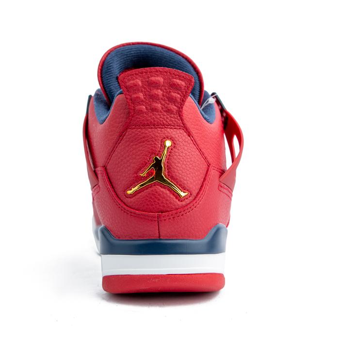 Retro Air 4 Red & Navy Sneakers – Stylish unisex sneakers with a bold red leather upper, navy blue detailing, and a white midsole for superior comfort and durability.