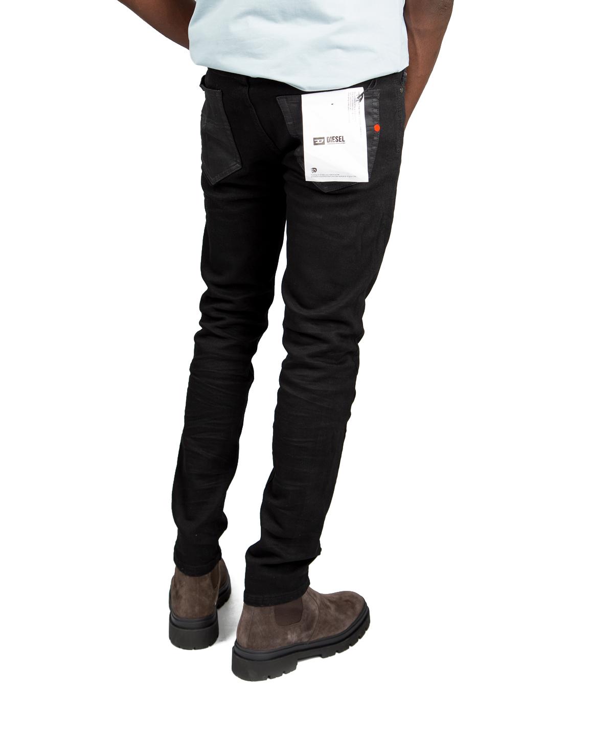 Men's Diesel slim-fit black denim jeans, stylish and comfortable. Perfect for casual and smart-casual outfits. High-quality stretch fabric for a great fit.