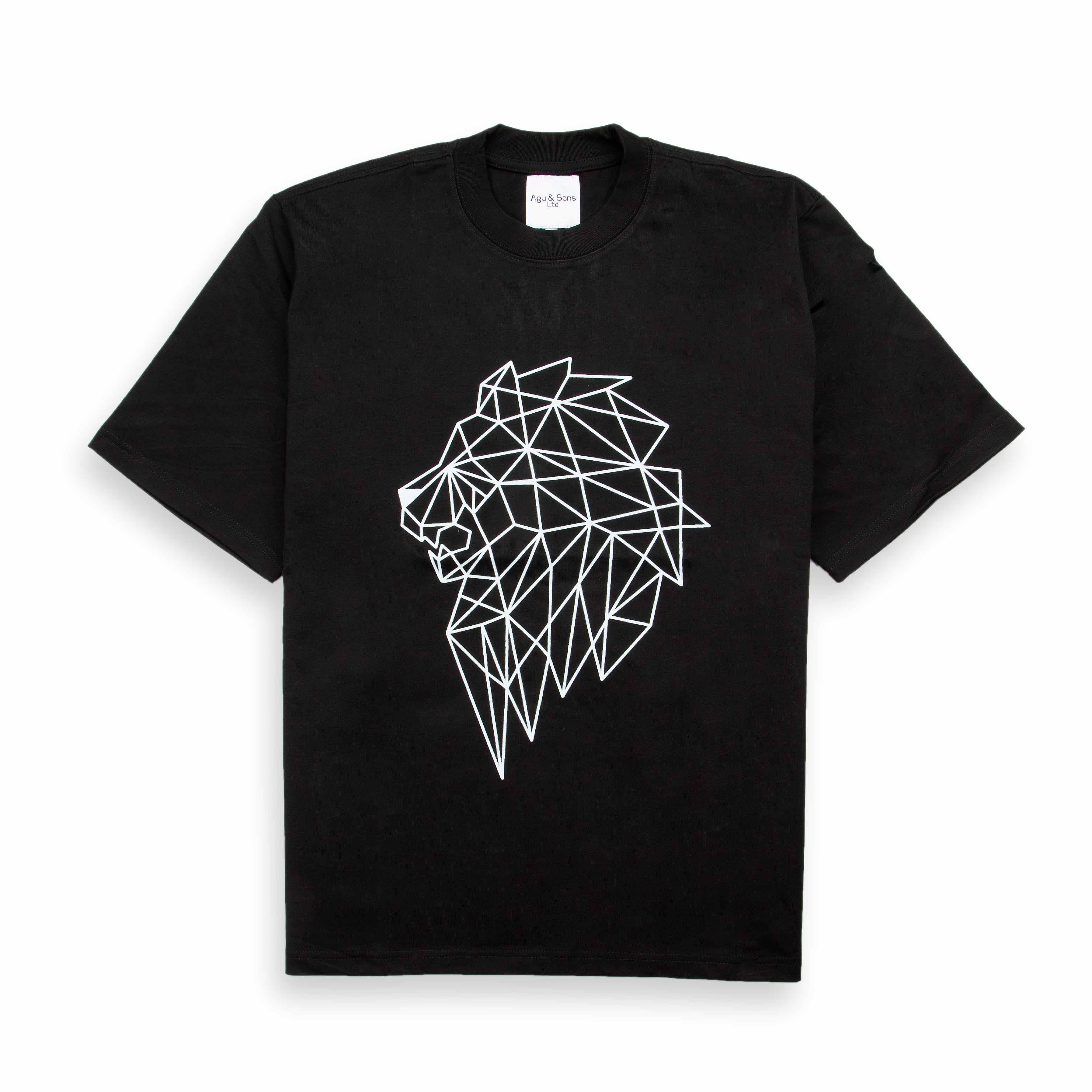 Agu & Sons black t-shirt with geometric lion graphic