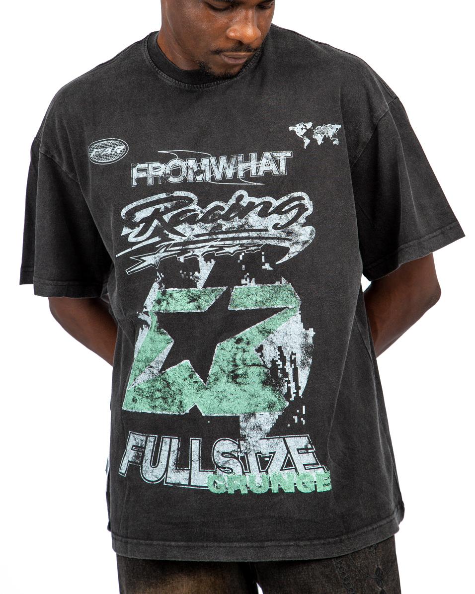 FRCMWHAT Racer 33 Graphic Print T-shirt, faded black, back view.