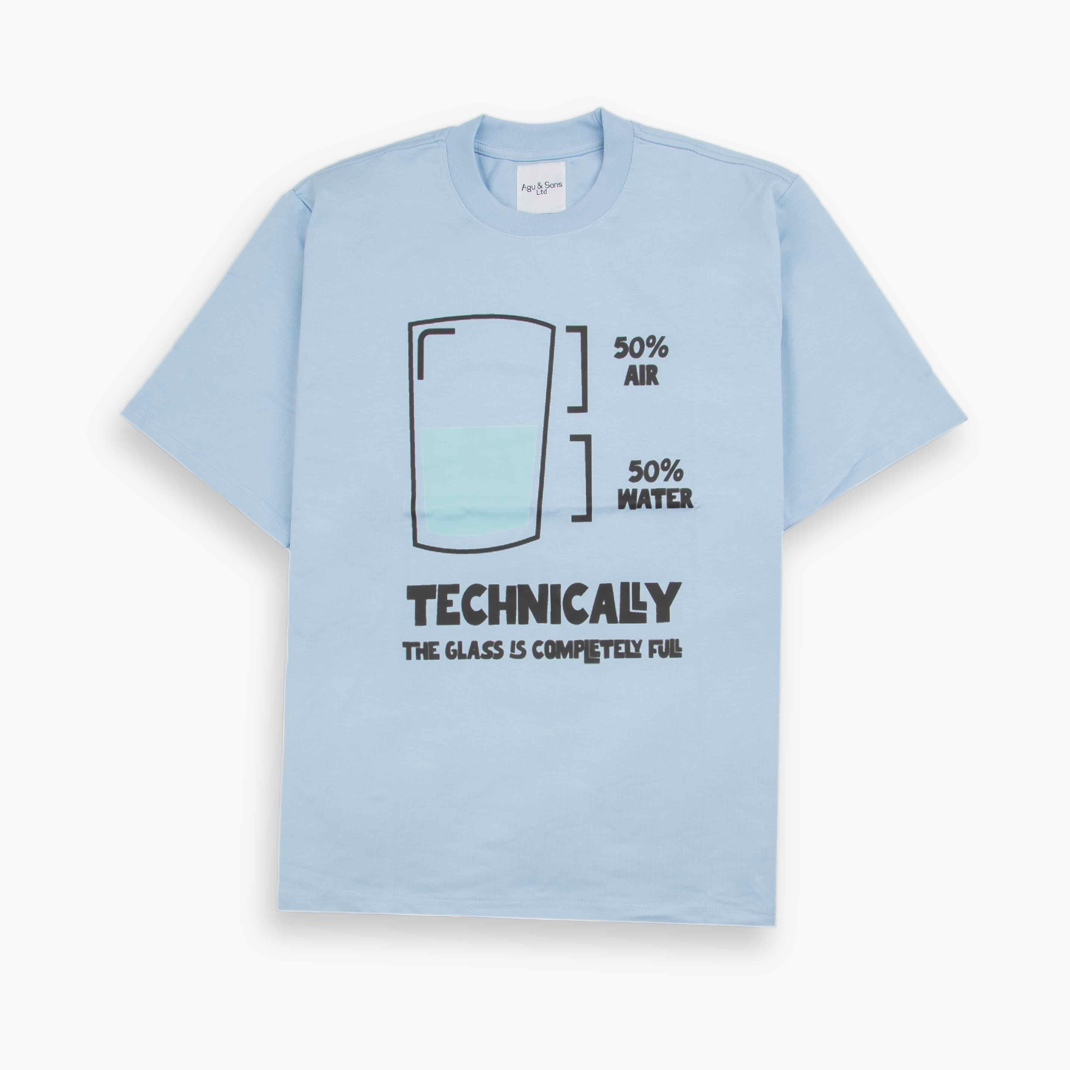 Agu & Sons Ltd. Light Blue T-Shirt with "Glass Half Full" Graphic