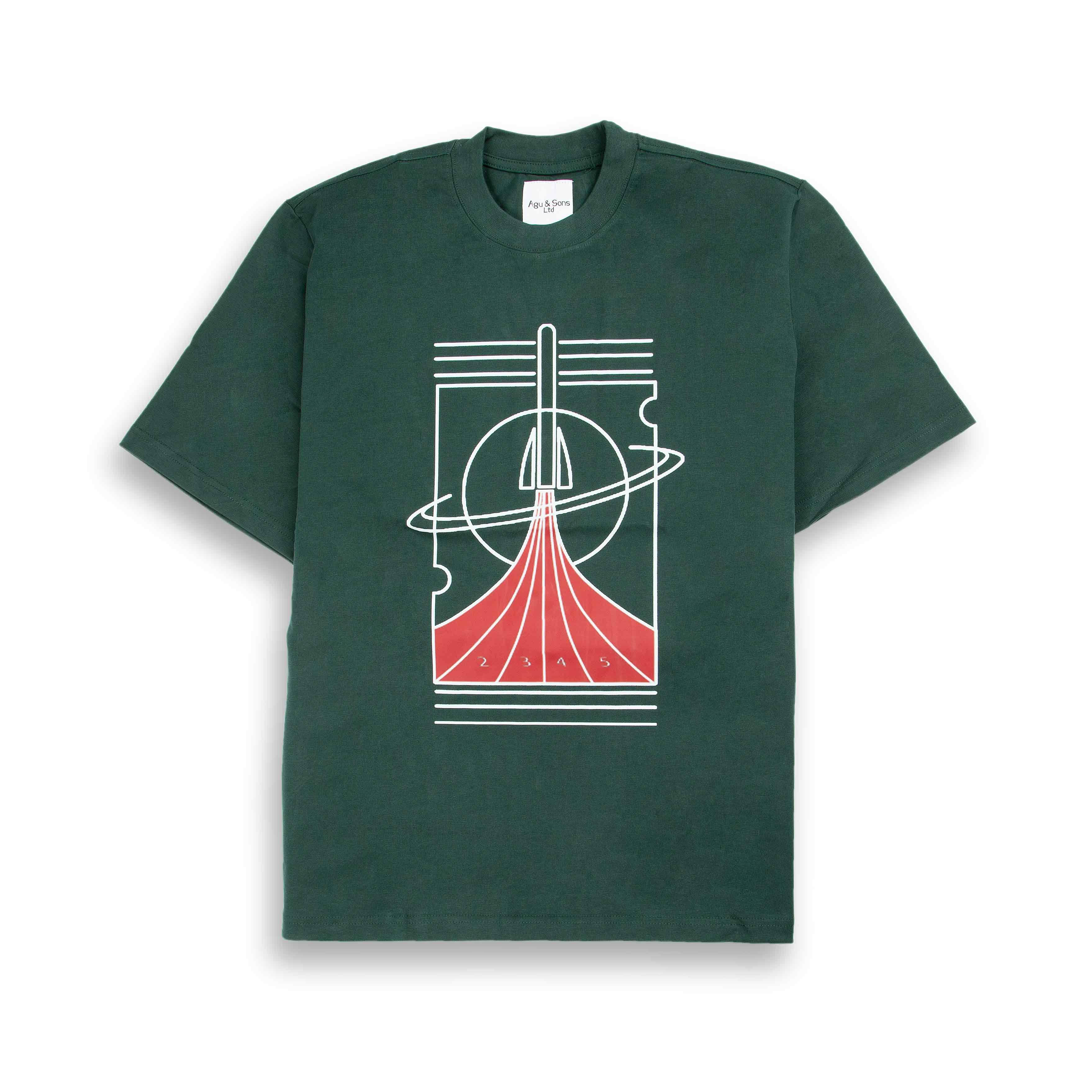 Agu & Sons Retro Rocket Graphic T-Shirt in Dark Green
