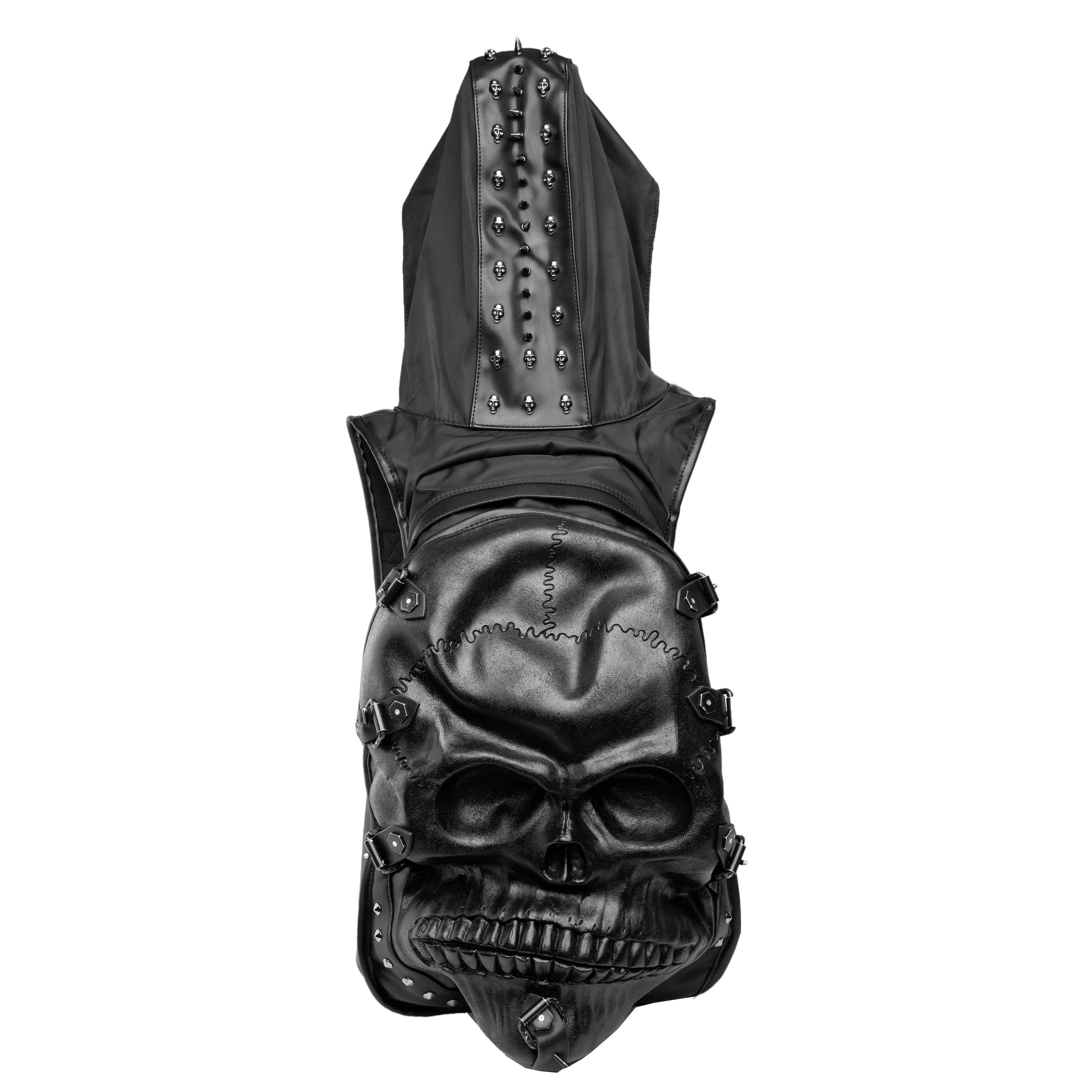 3D Skull Hooded Backpack - Black Edgy Unisex Bag