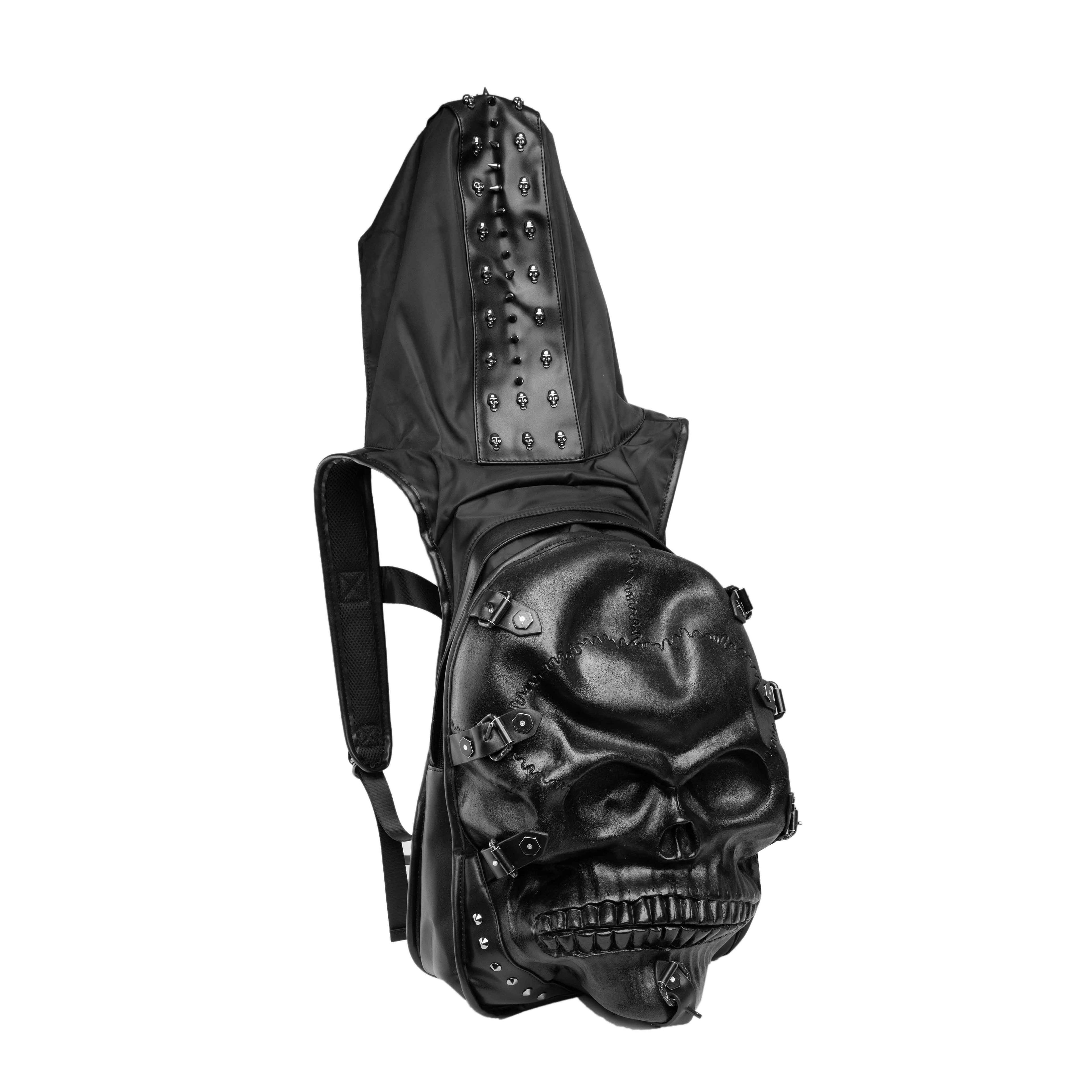 3D Skull Hooded Backpack - Black Edgy Unisex Bag