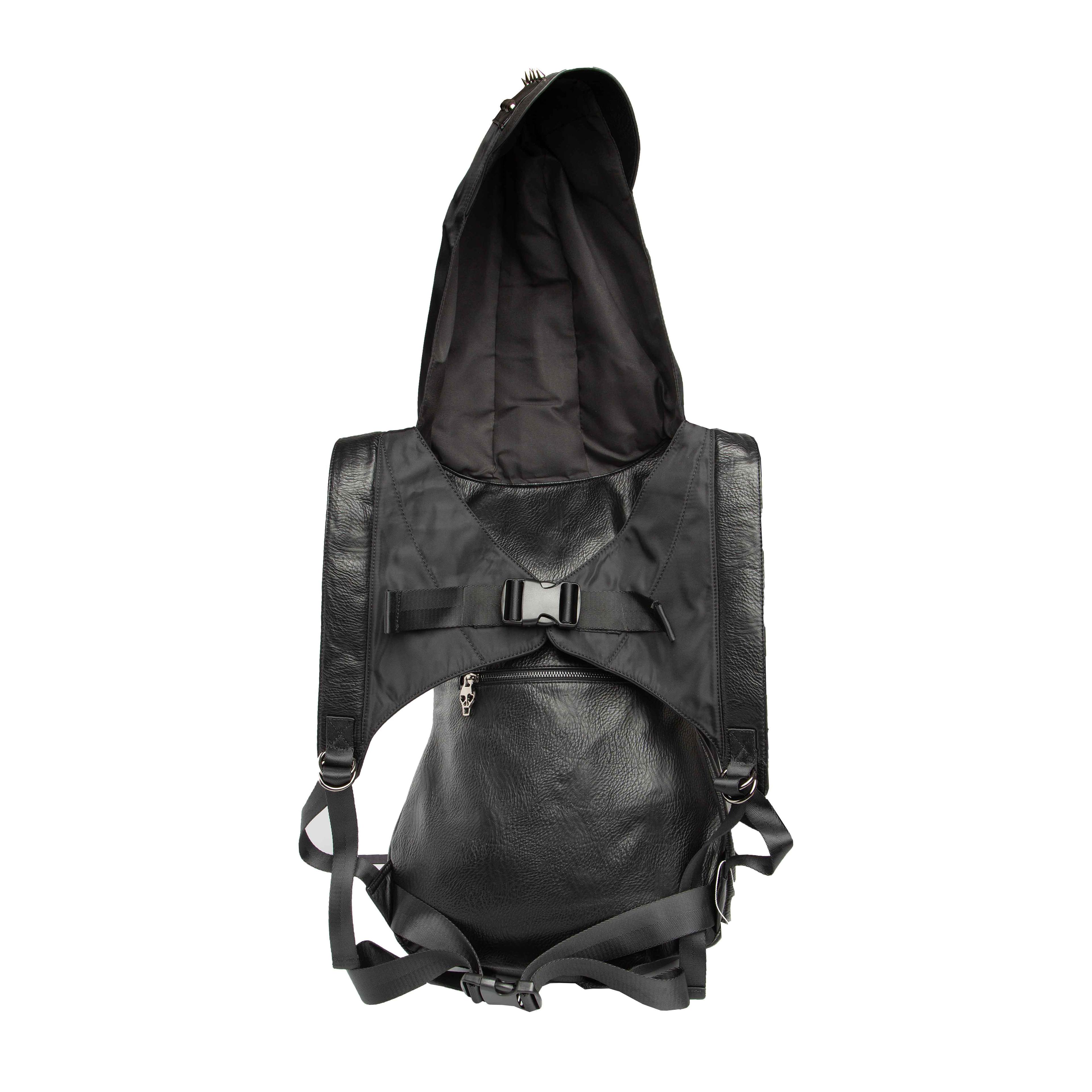 3D Skull Studded Hooded Backpack - Black Edgy Unisex