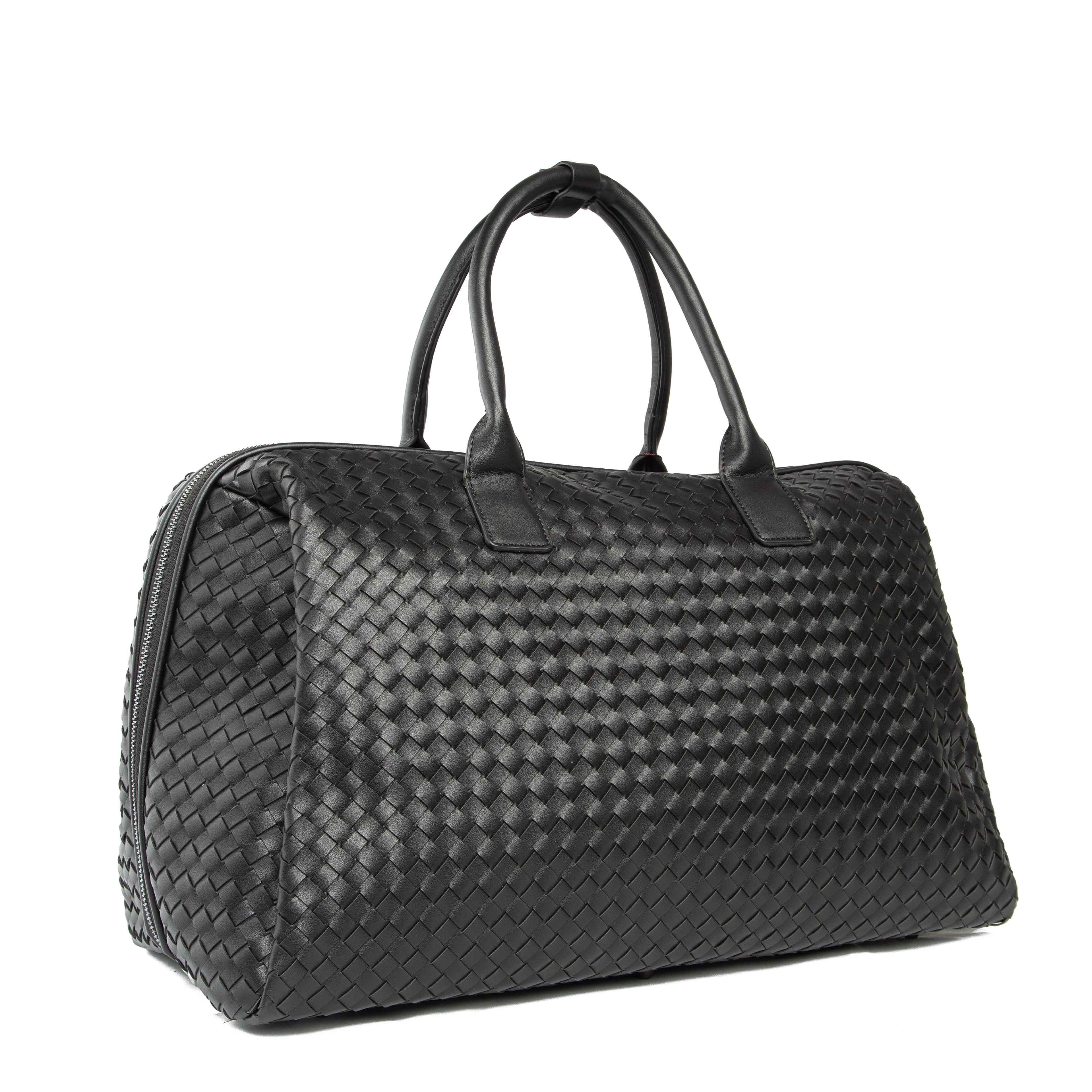 Bottega Veneta Intrecciato Black Leather Weekender Bag
