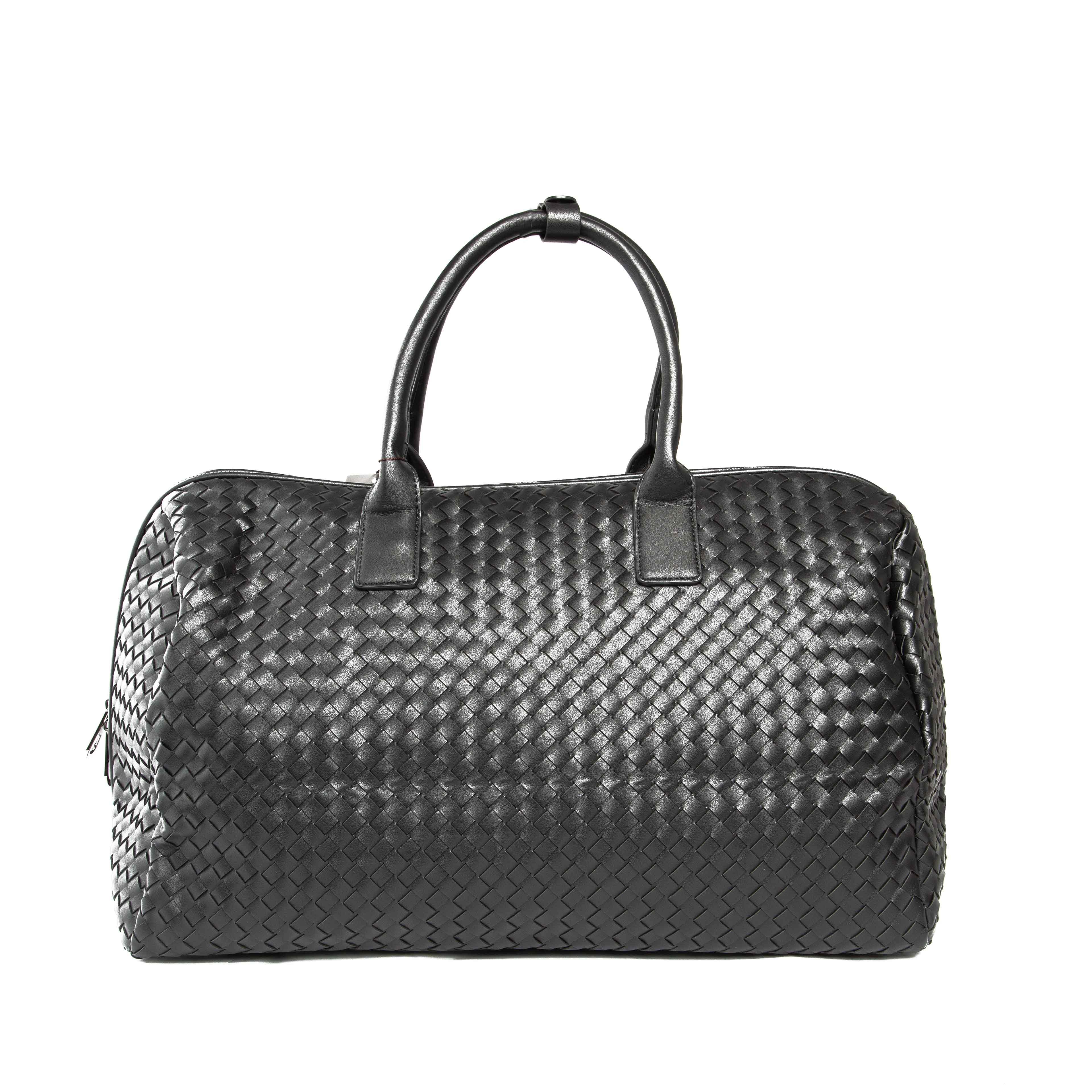 Bottega Veneta Intrecciato Black Leather Weekender Bag