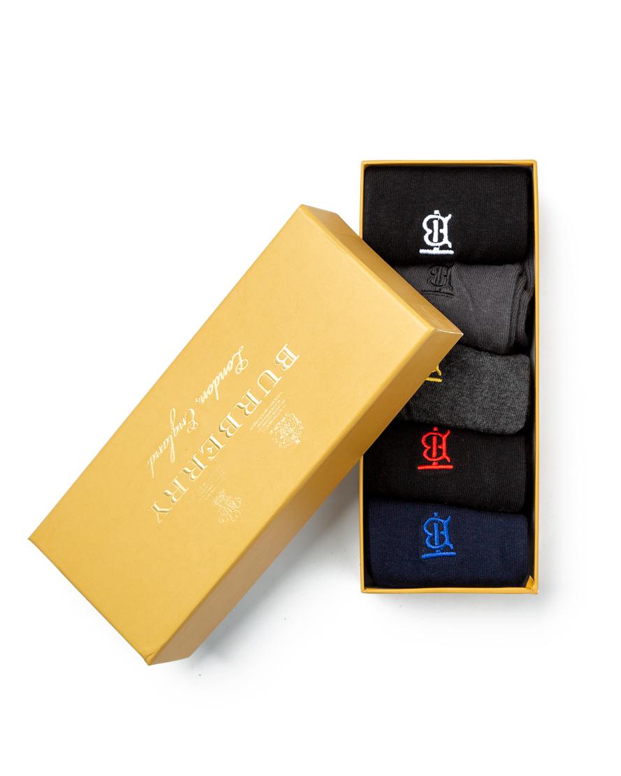 Burberry Premium Embroidered Socks - 5 Pairs Gift Box | Luxury