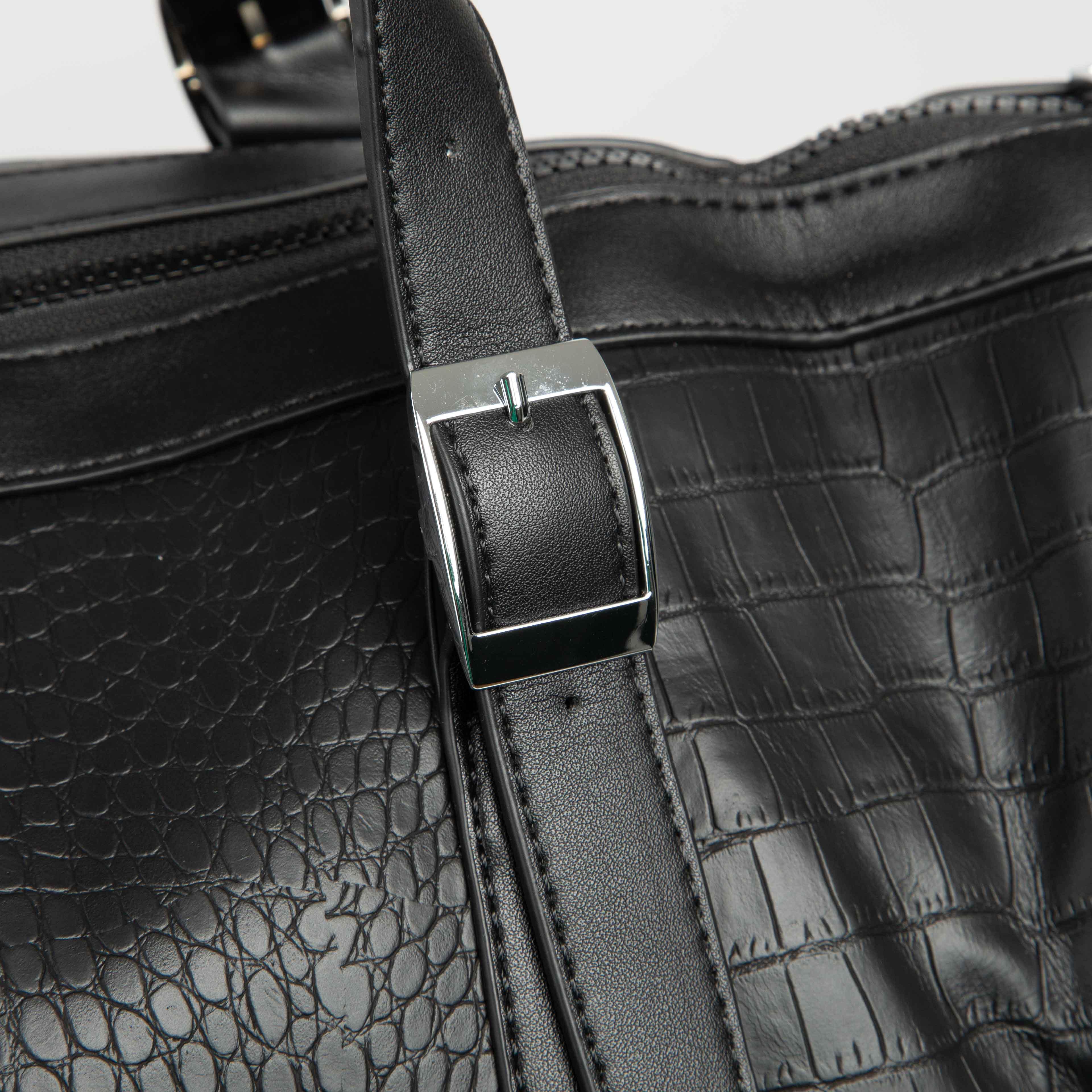 Black Embossed Leather Weekender Travel Duffle Bag