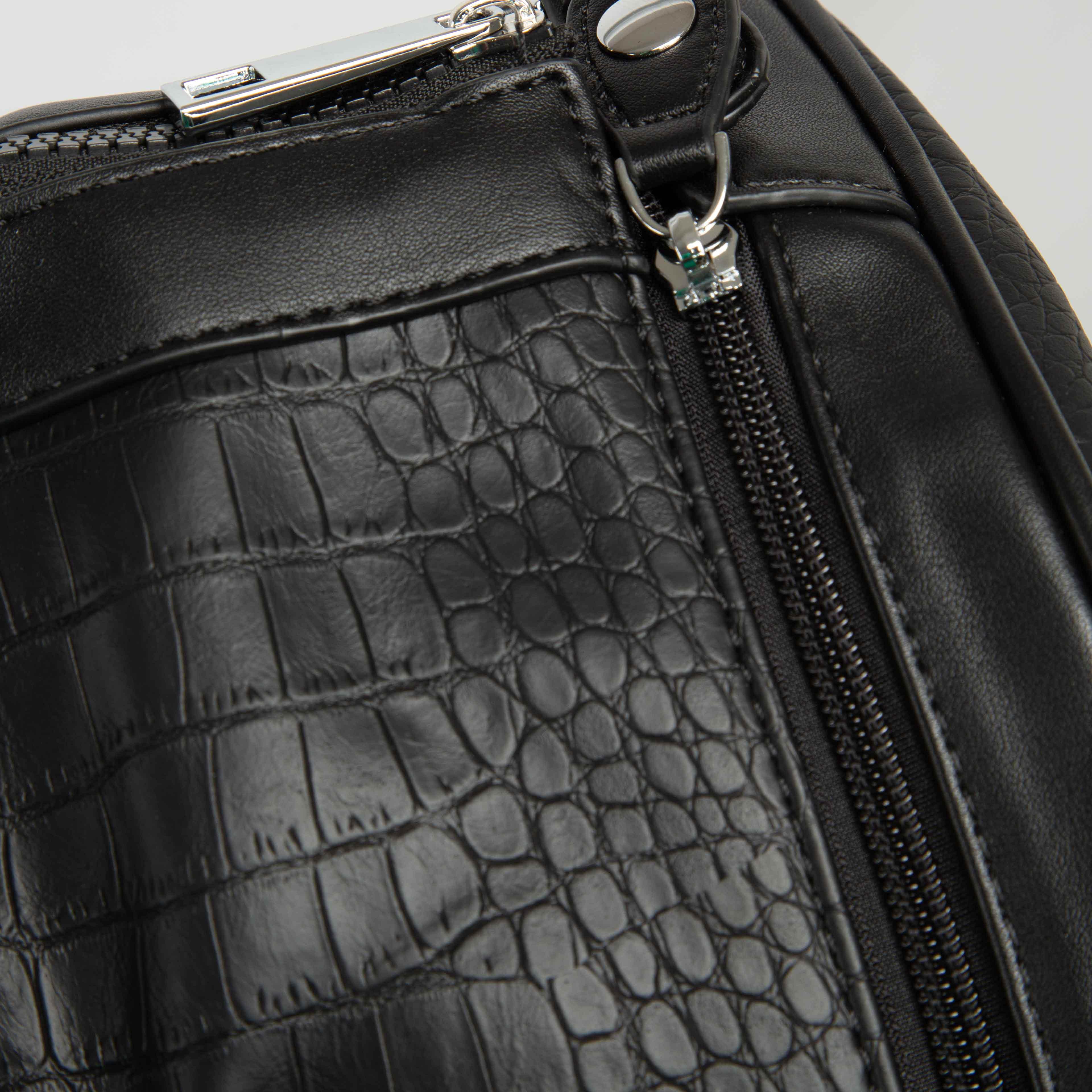 Black Embossed Leather Weekender Travel Duffle Bag