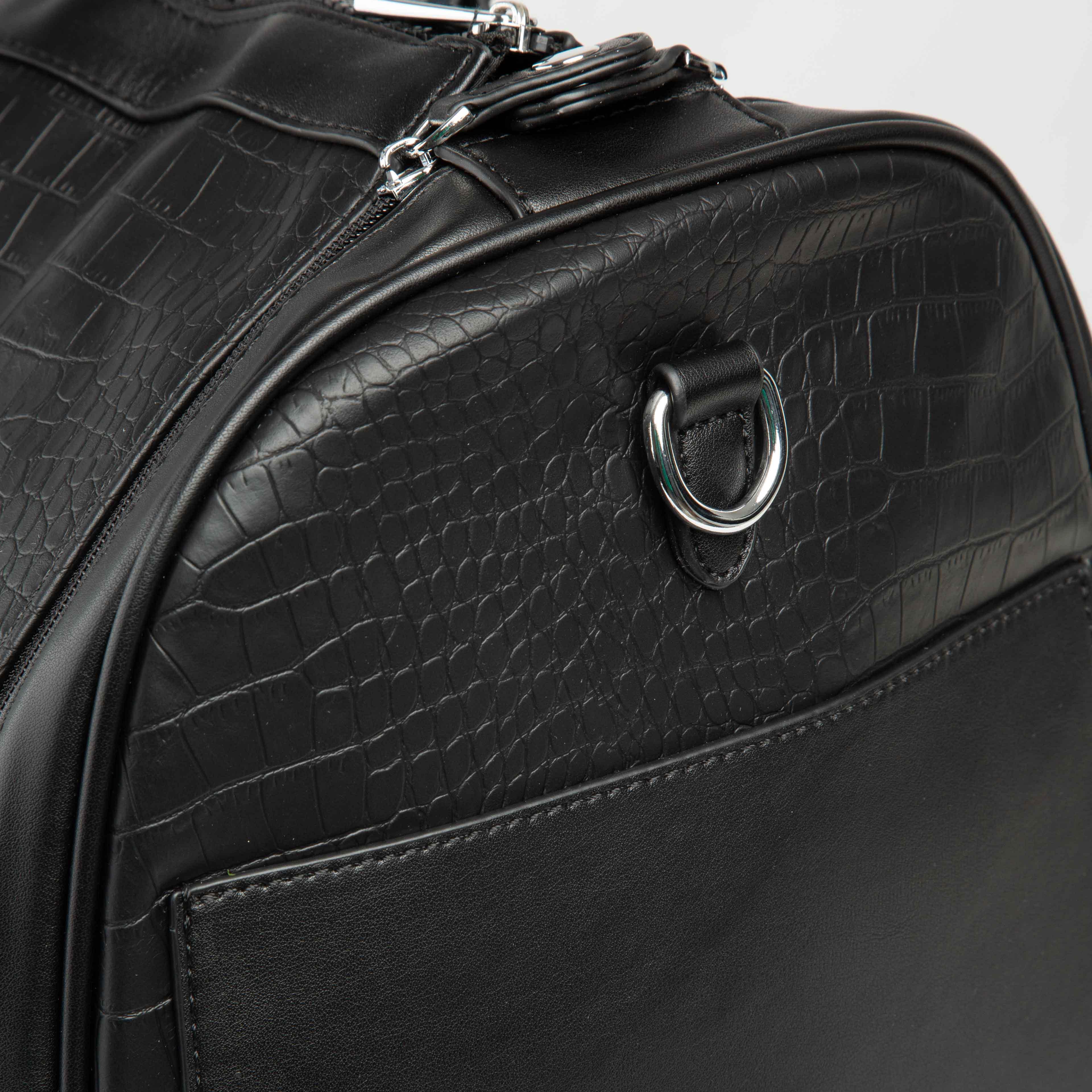 Black Embossed Leather Weekender Travel Duffle Bag