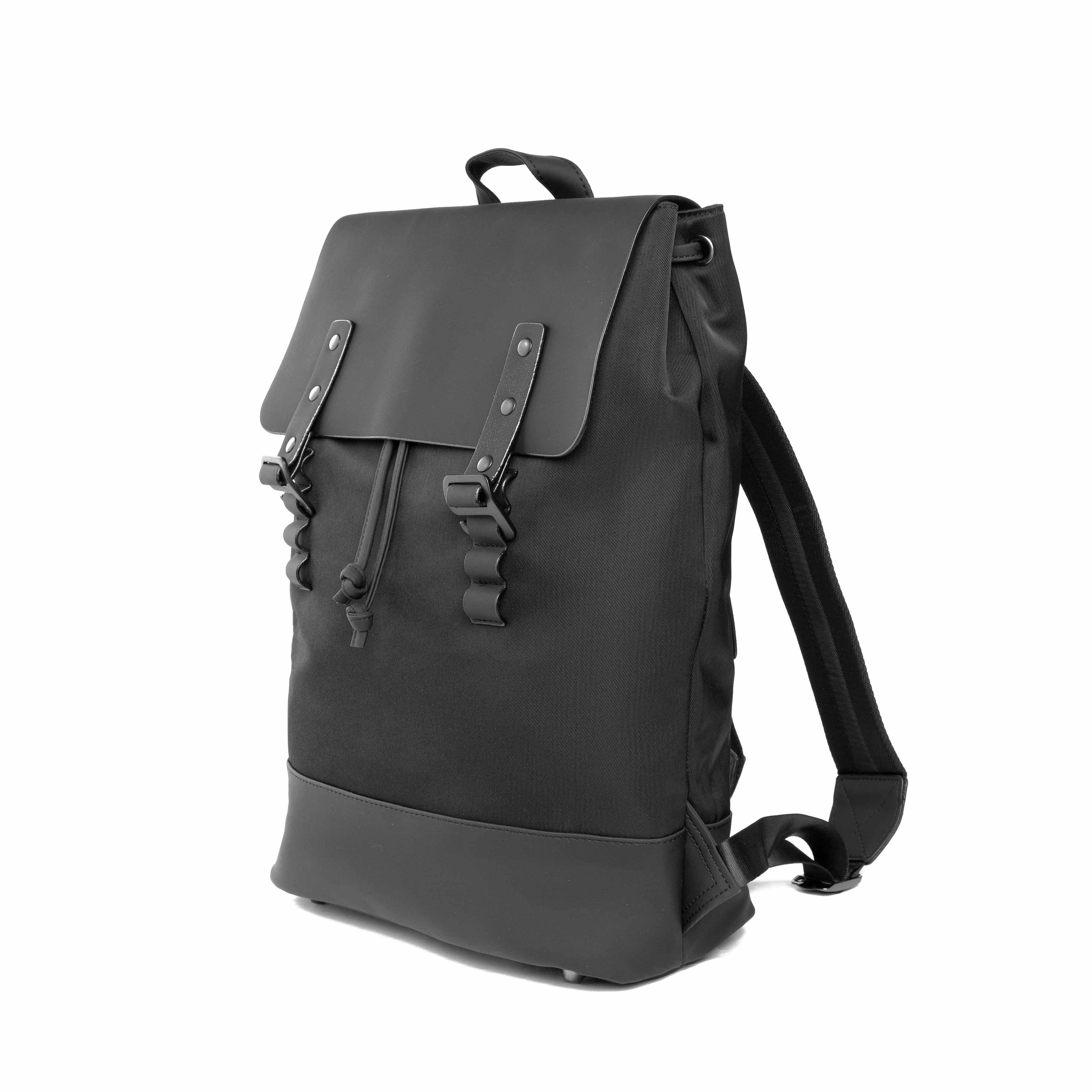 Black Flap-Top Buckle Backpack - Minimalist Unisex