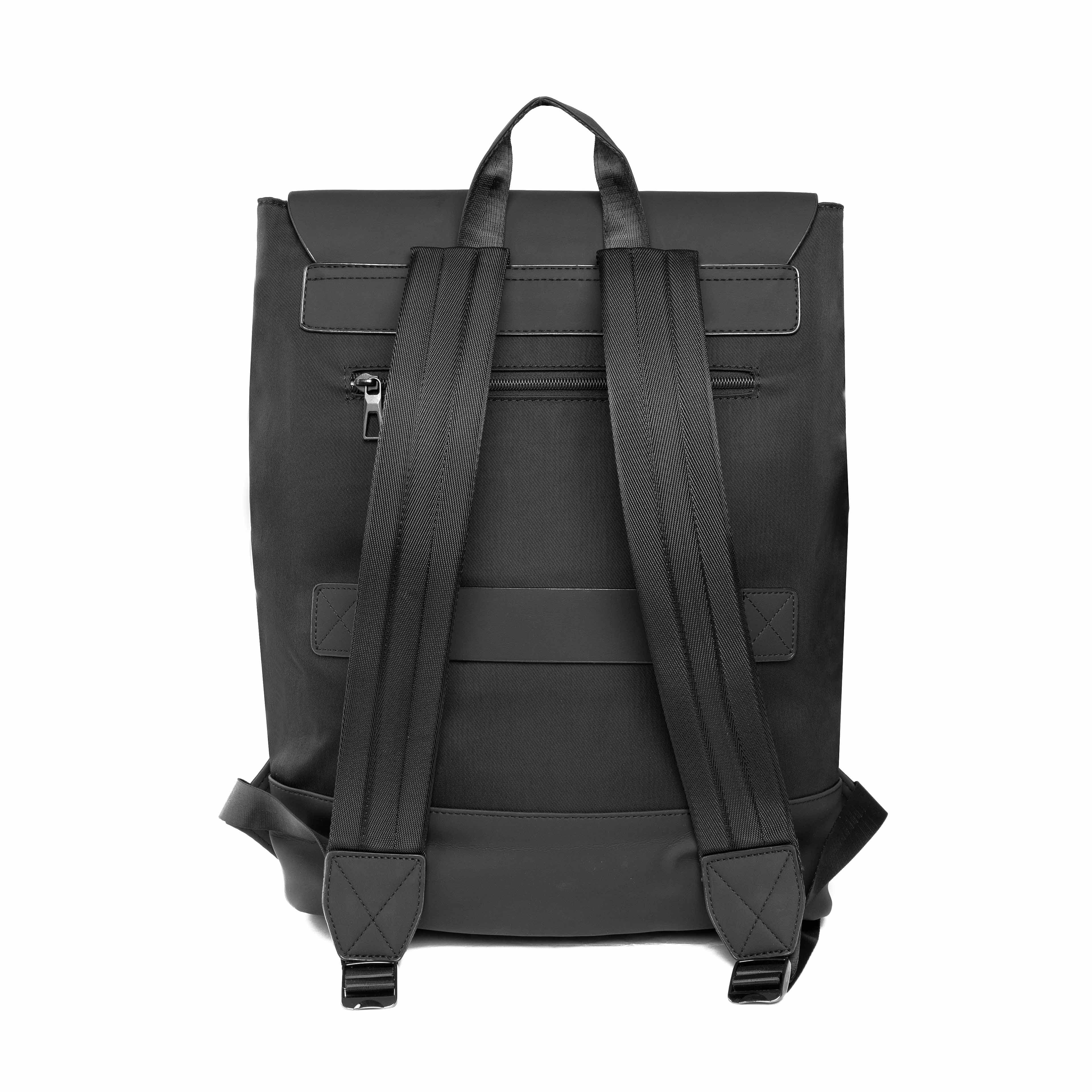 Black Flap-Top Buckle Backpack - Minimalist Unisex