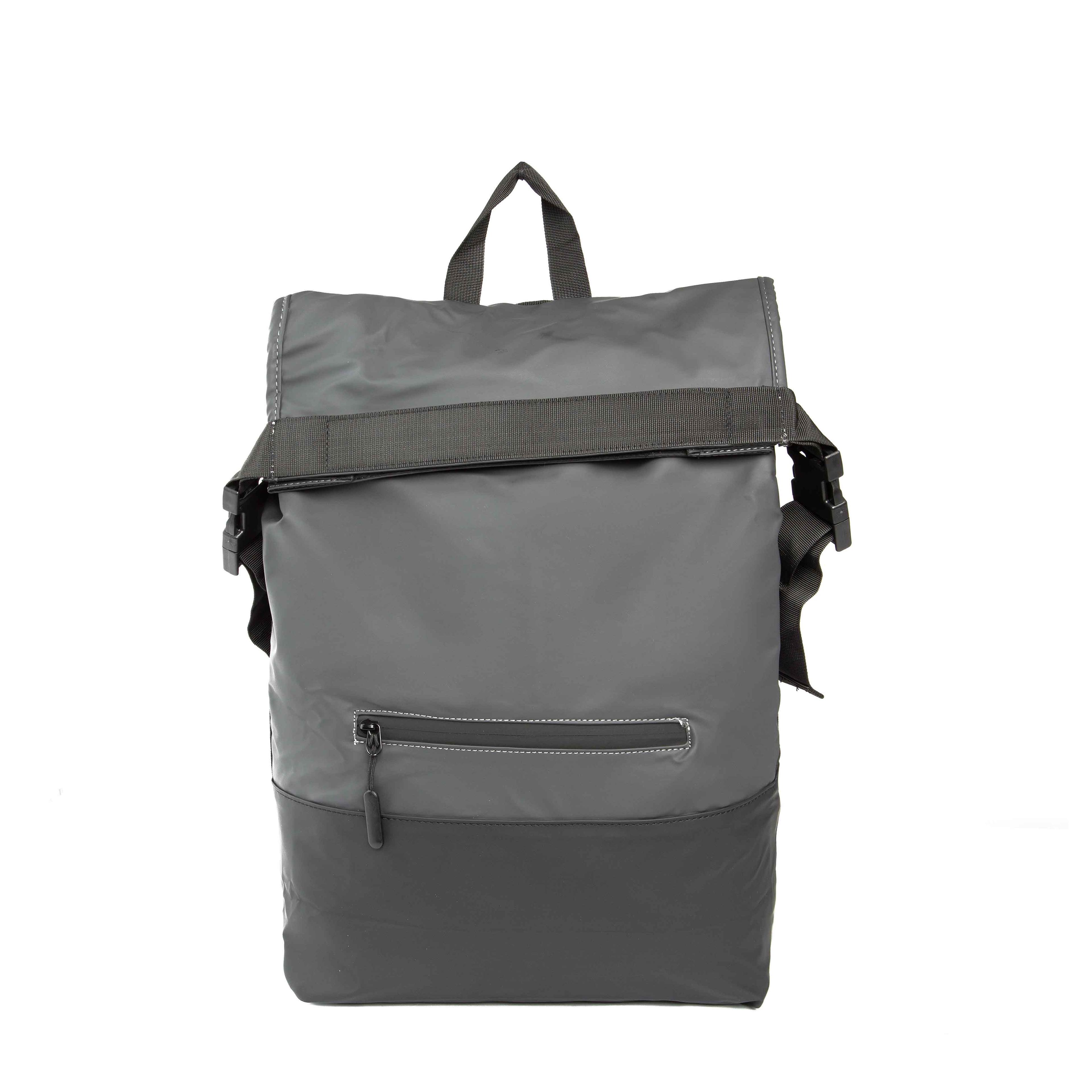 Grey Roll-Top Waterproof Backpack for Commuting & Travel | Unisex Durable Rucksack with Front Pocket