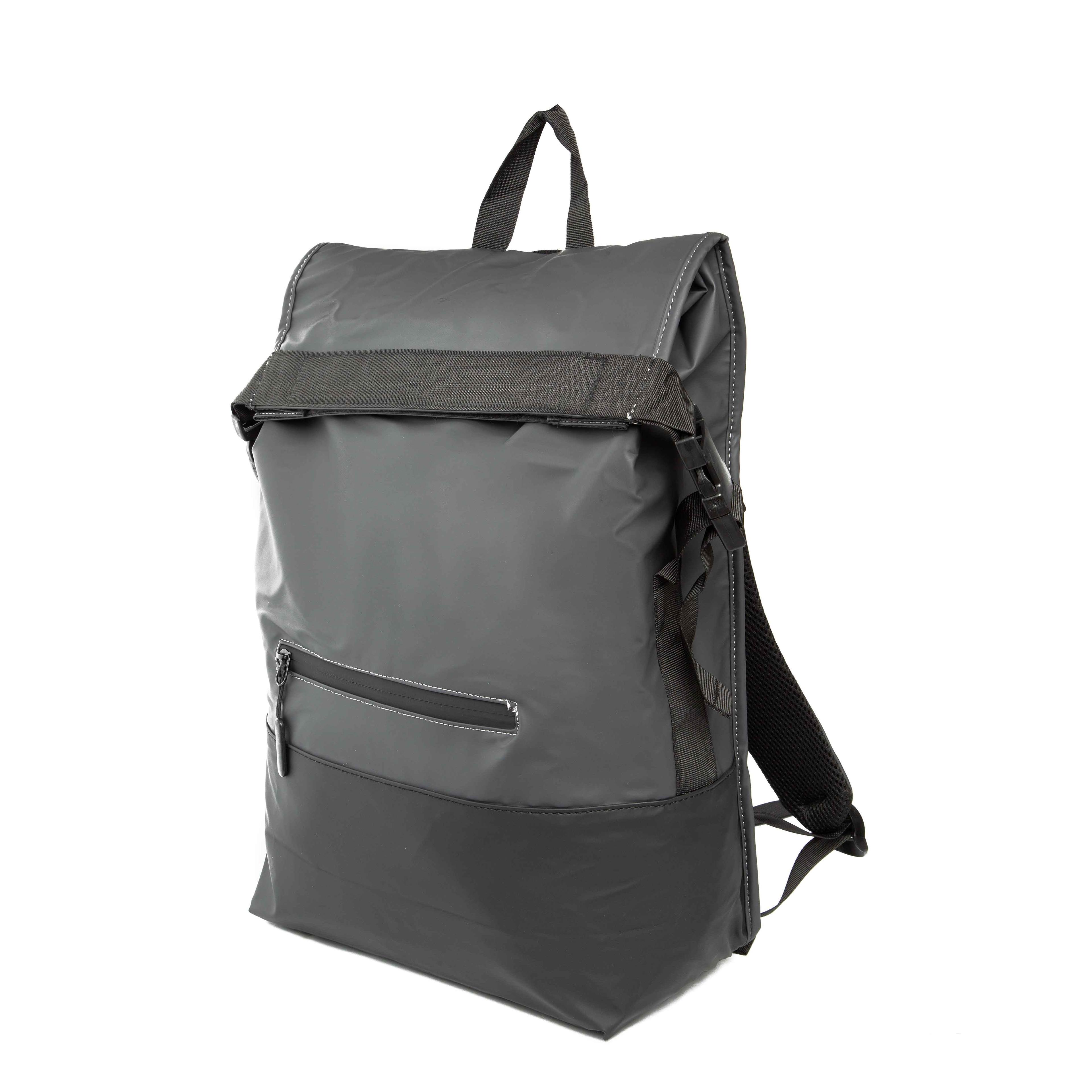 Grey Roll-Top Waterproof Backpack for Commuting & Travel | Unisex Durable Rucksack with Front Pocket