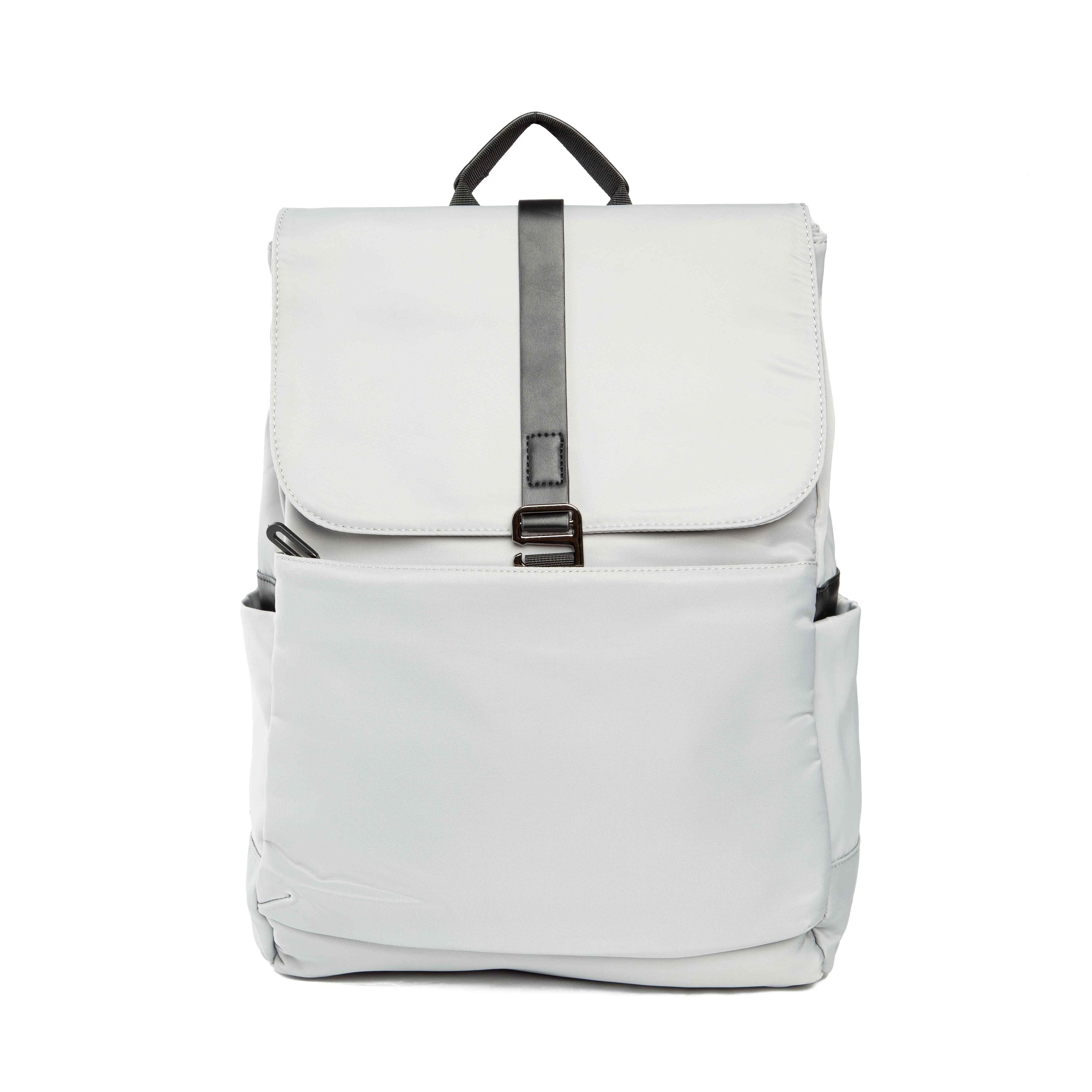 Light Grey Minimalist Flap Top Unisex Casual Backpack