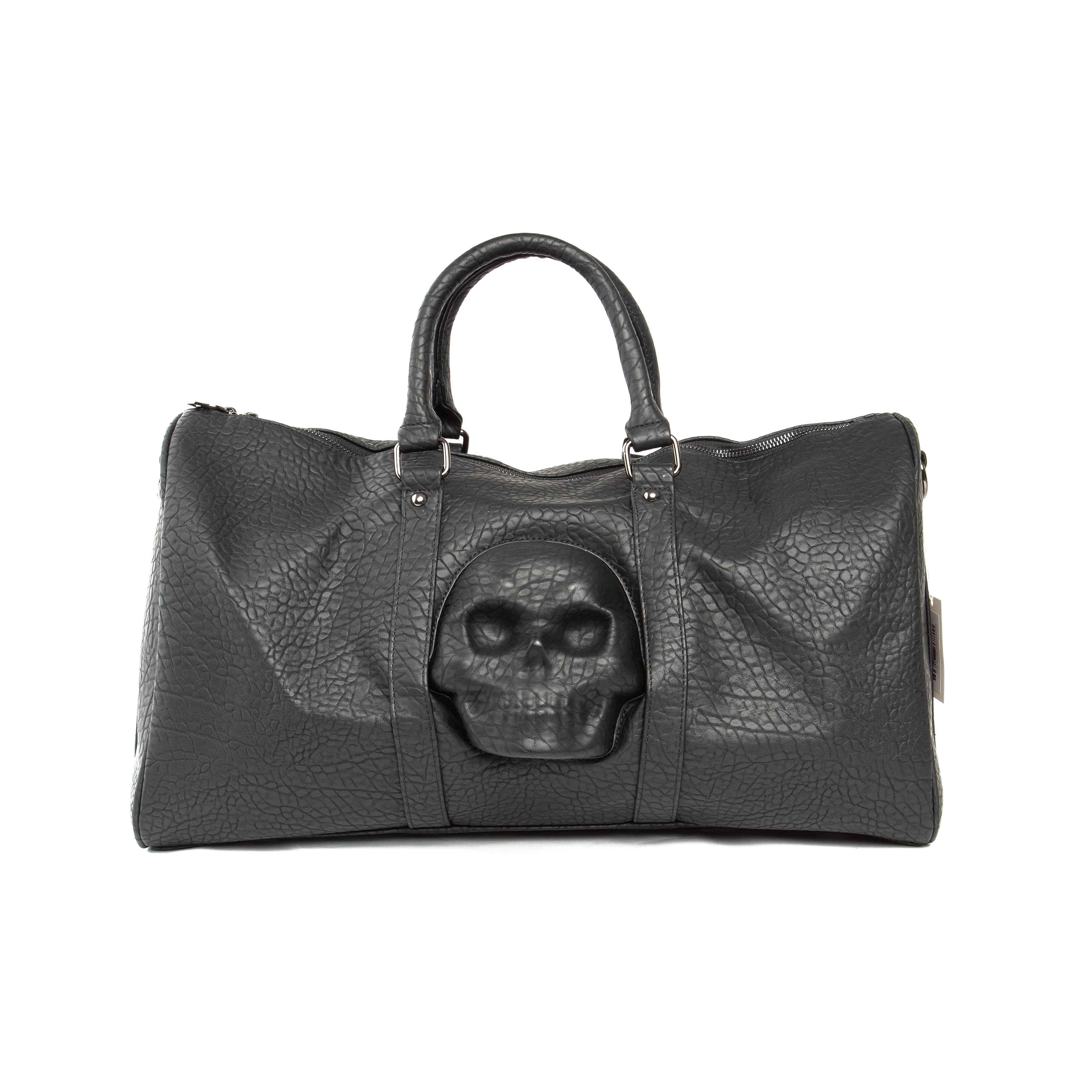 3D Skull Faux Leather Duffel Bag - Black Travel Unisex