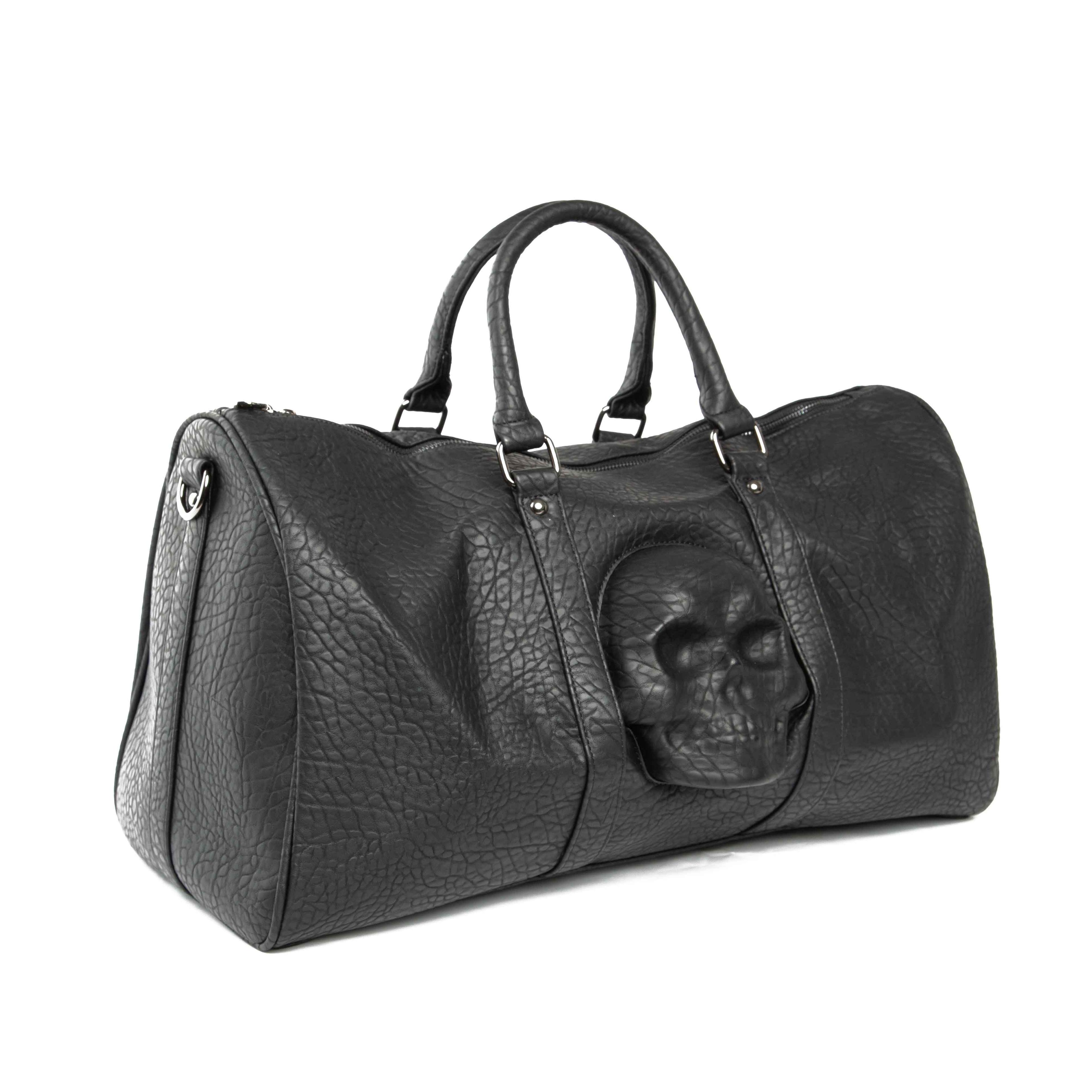 3D Skull Faux Leather Duffel Bag - Black Travel Unisex