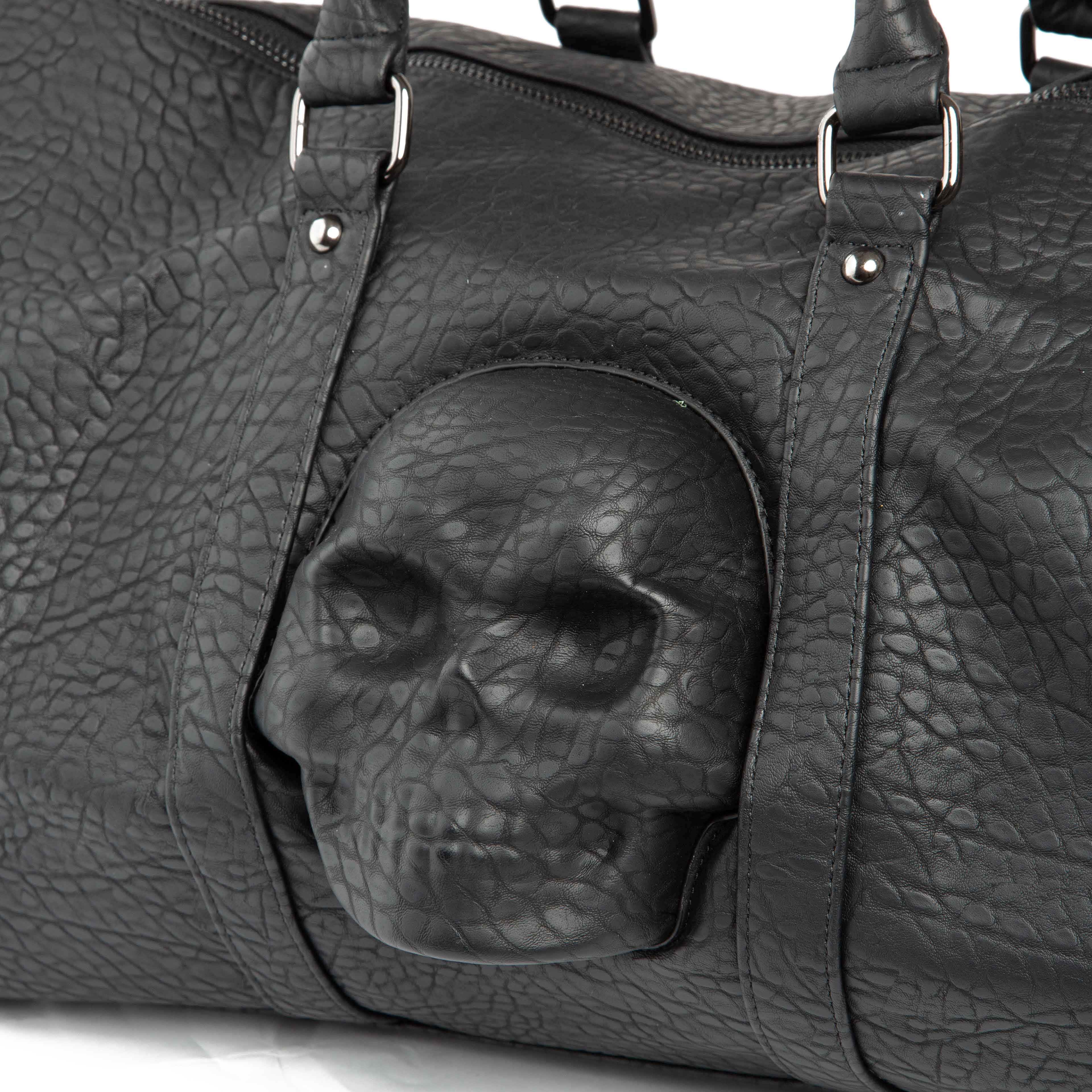 D Skull Faux Leather Duffel Bag - Black Travel Unisex