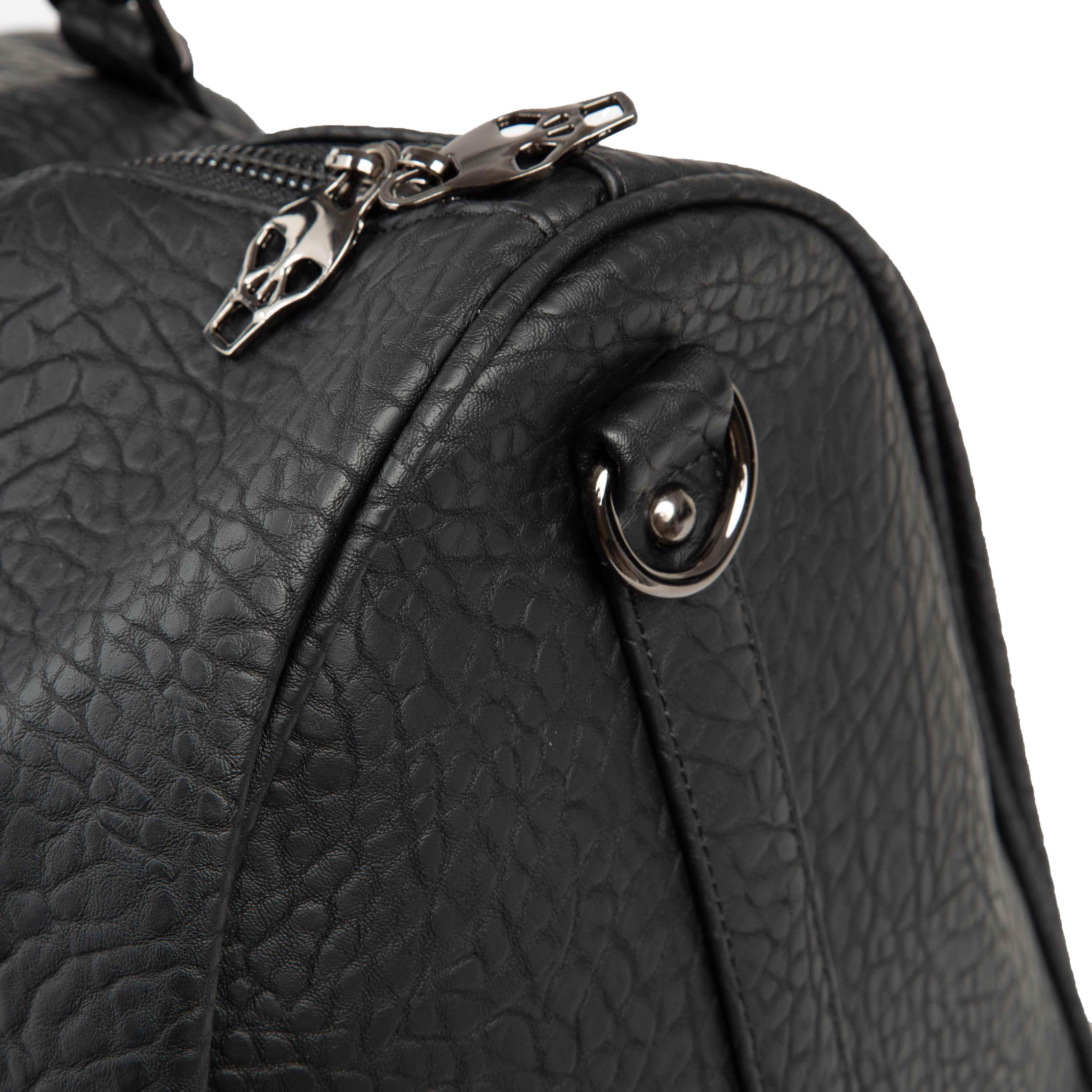 D Skull Faux Leather Duffel Bag - Black Travel Unisex