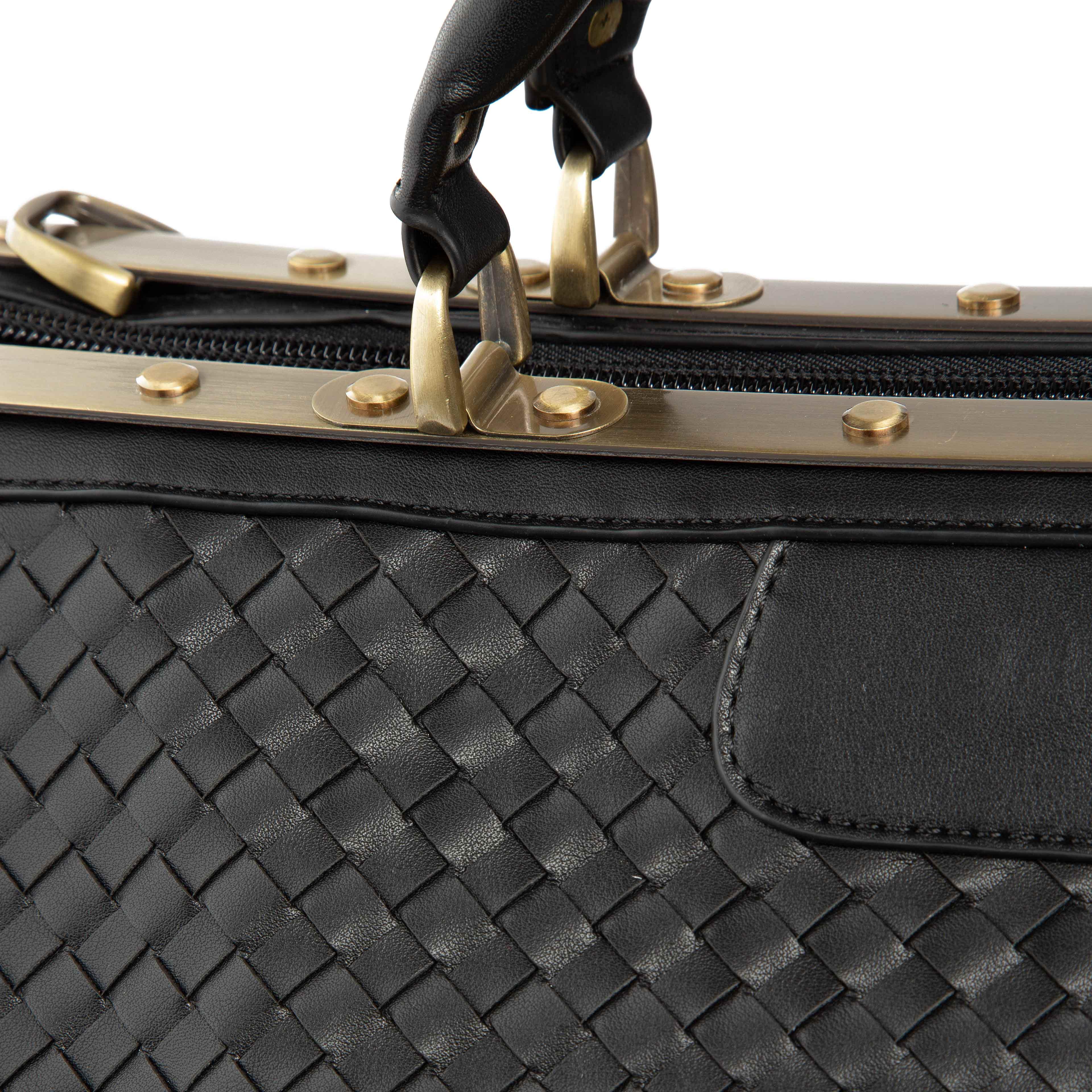 Black Woven Leather Frame Travel Bag - Classic Unisex