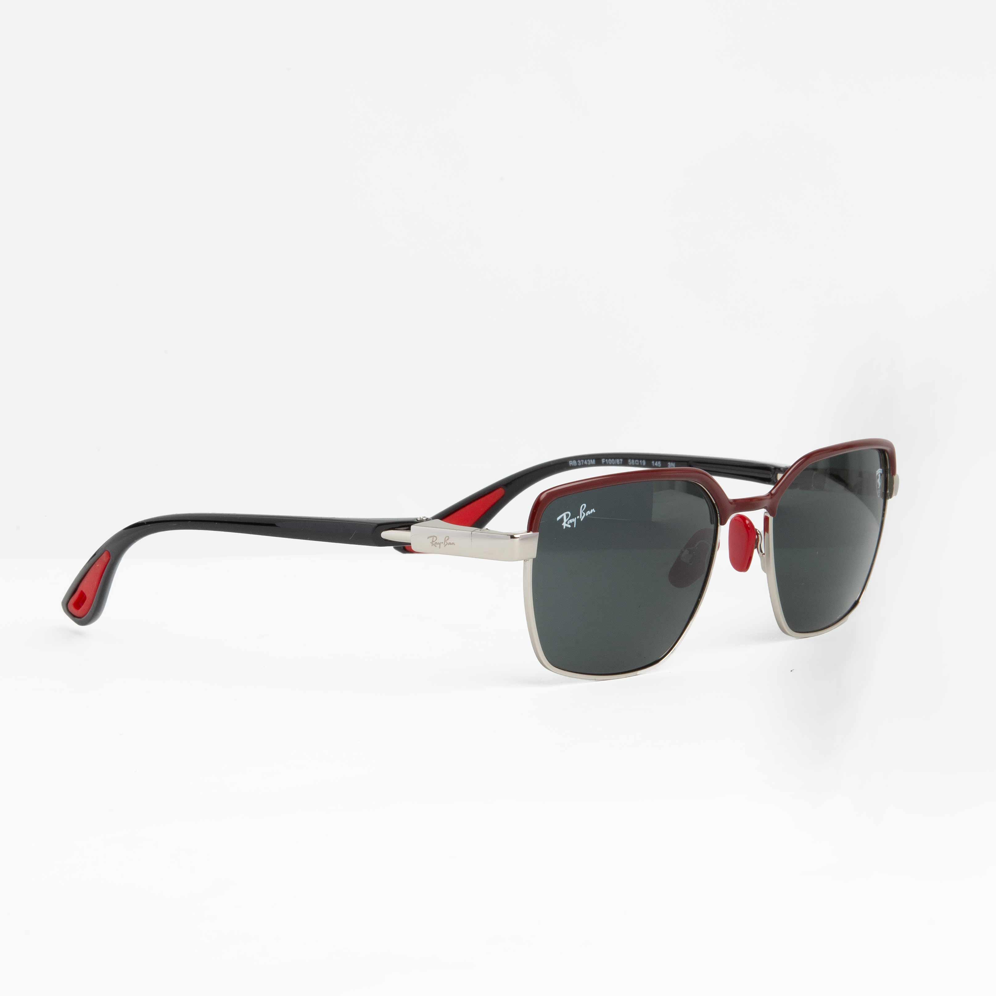 Ray-Ban Ferrari Rectangular Half-Rim Sunglasses Red Silver
