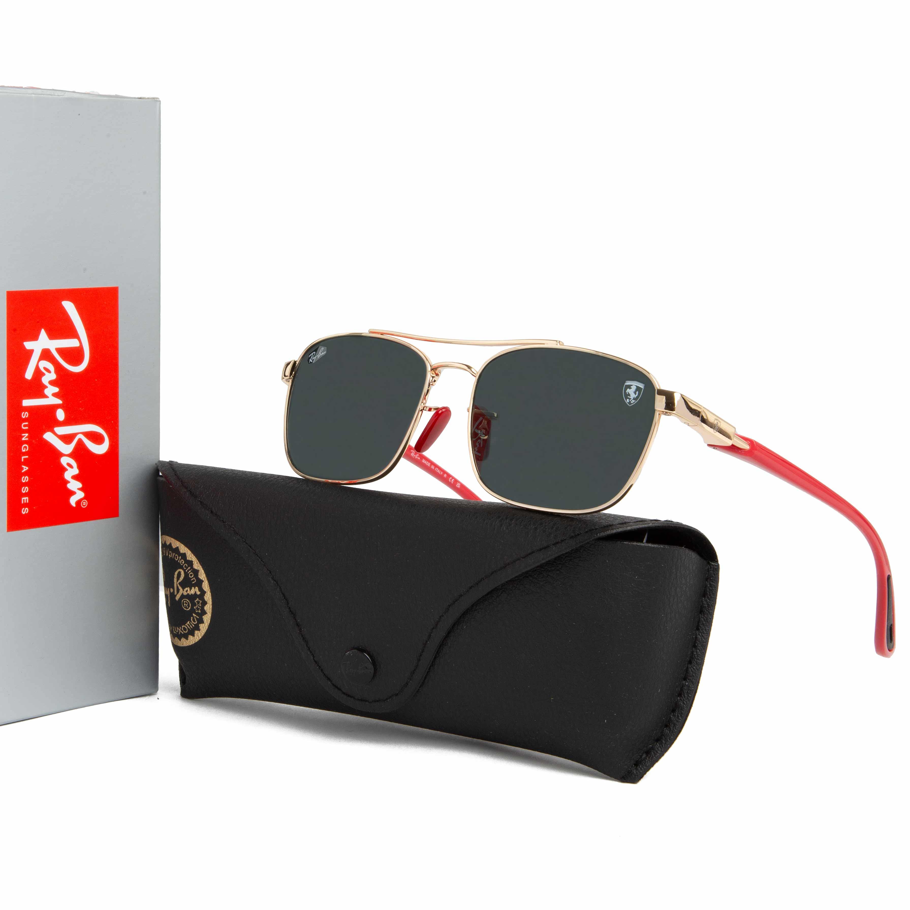 Ray-Ban Ferrari Square Aviator Sunglasses - Gold & Red