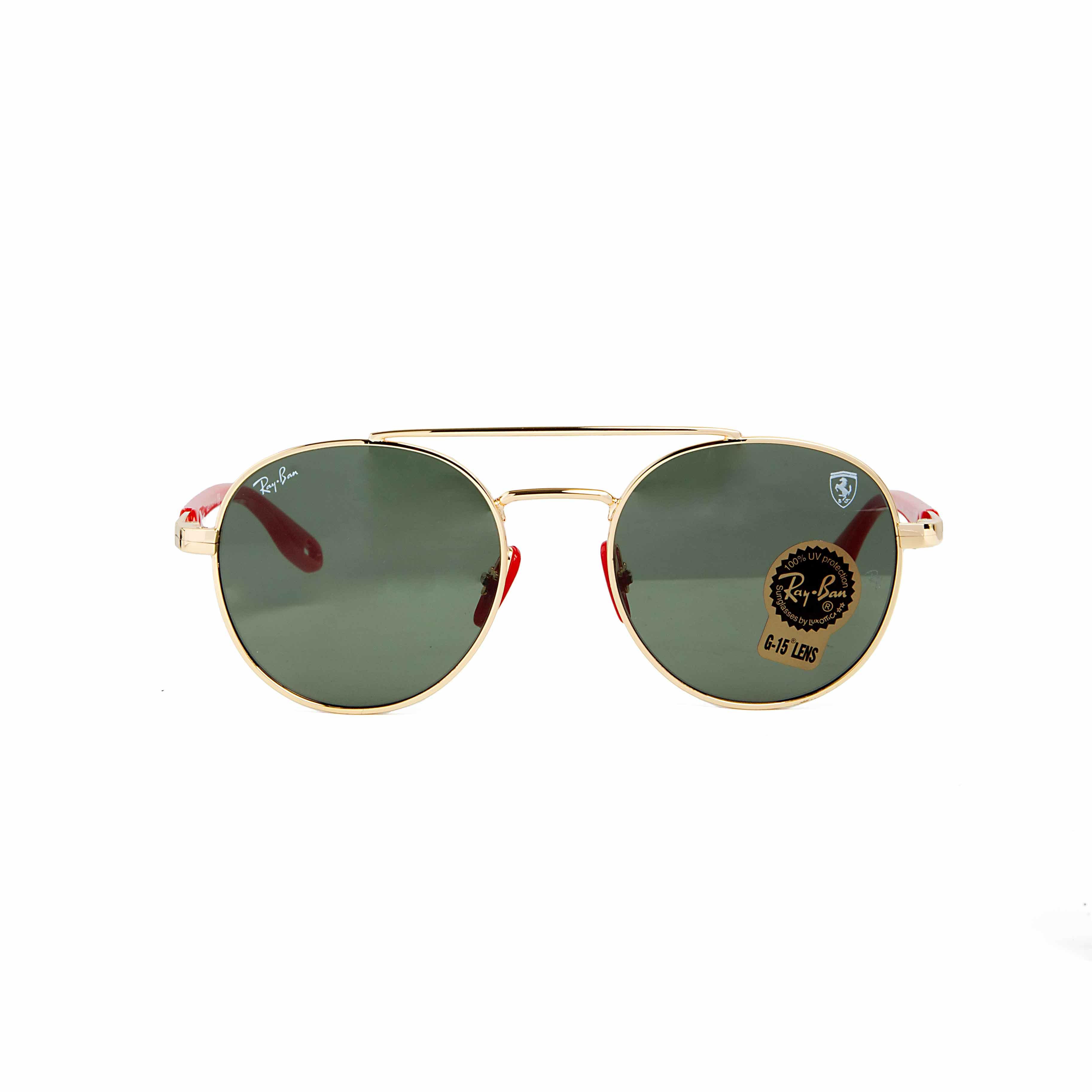 Ray-Ban Round Double Bridge Ferrari Collection Gold Frame Green G-15 Lenses - Unisex"