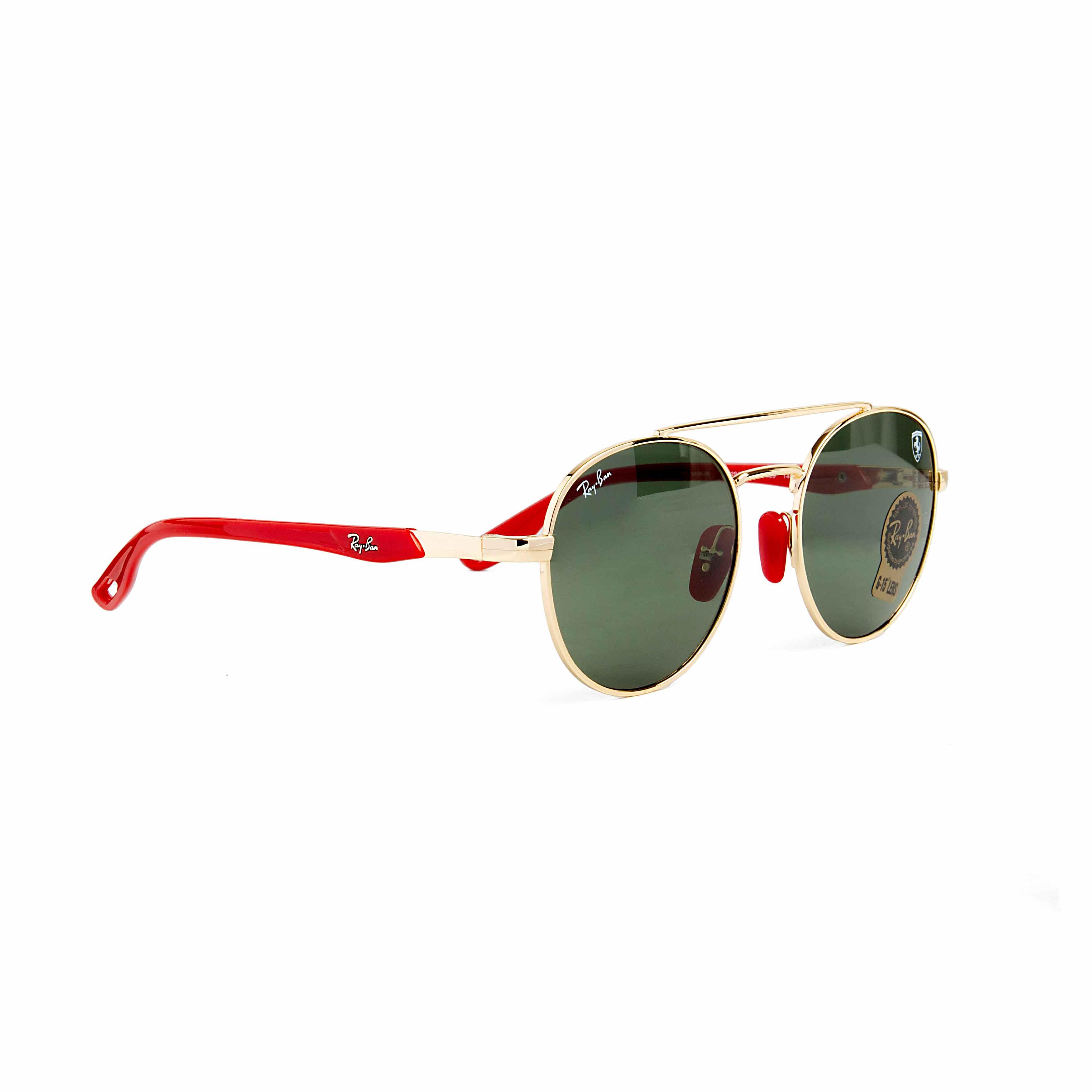 Ray-Ban Round Double Bridge Ferrari Collection Gold Frame Green G-15 Lenses - Unisex"
