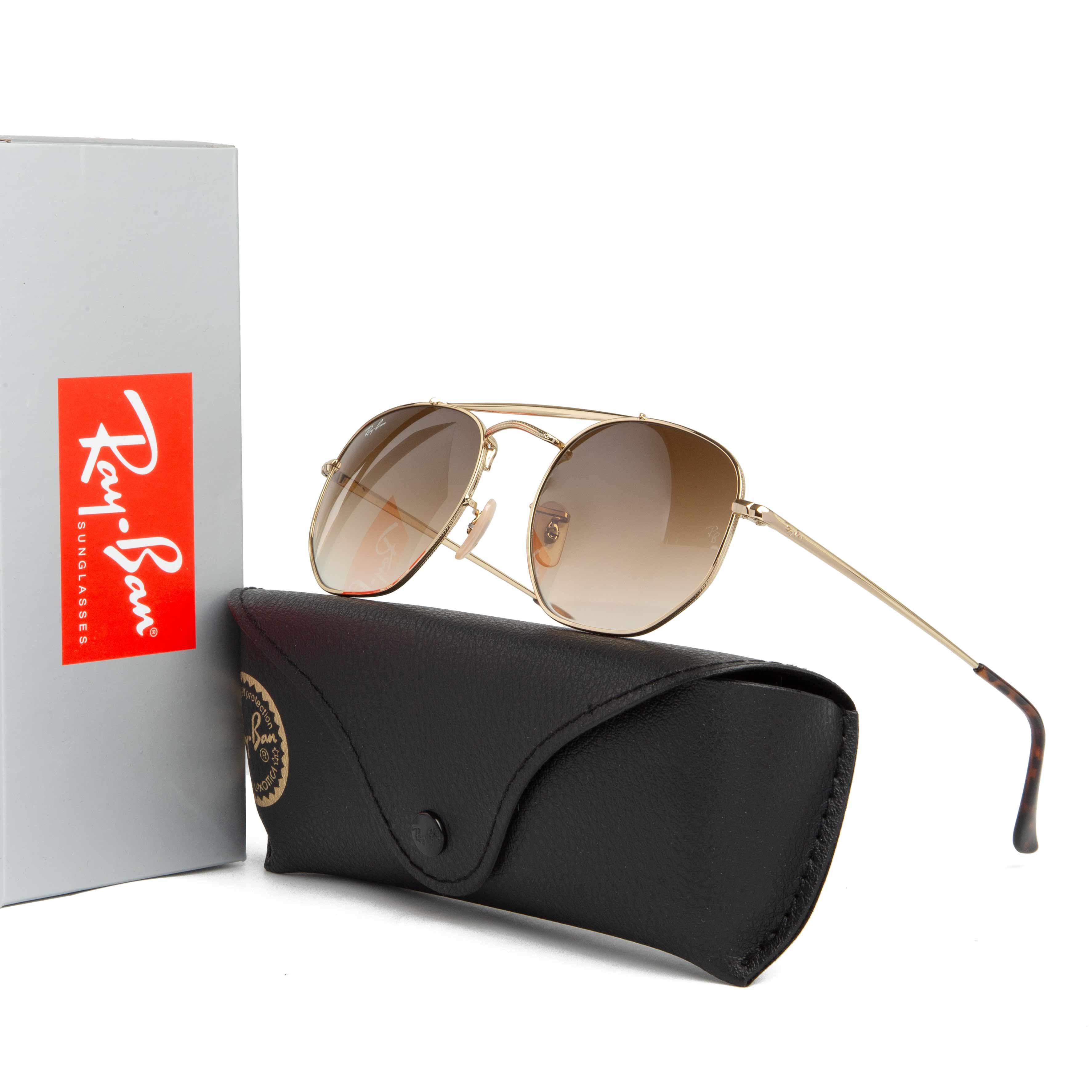  Ray-Ban Hexagonal Double Bridge Sunglasses - Gold & Brown