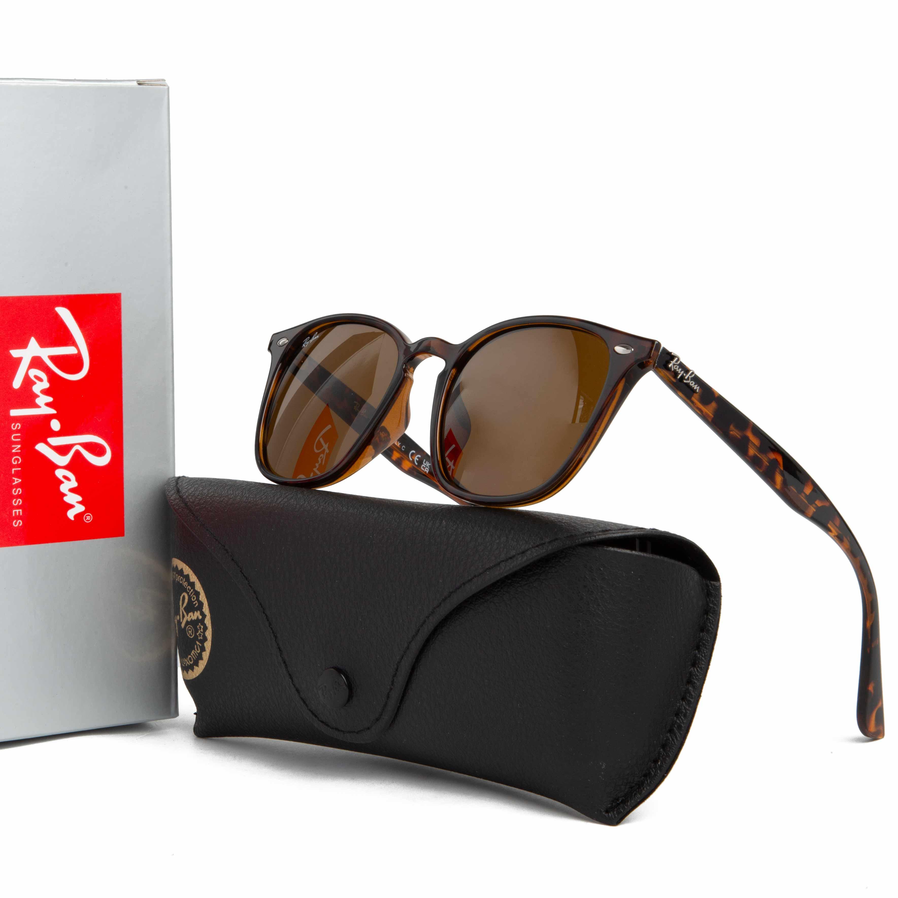 Ray-Ban tortoise shell sunglasses with brown lenses and classic square phantos frame