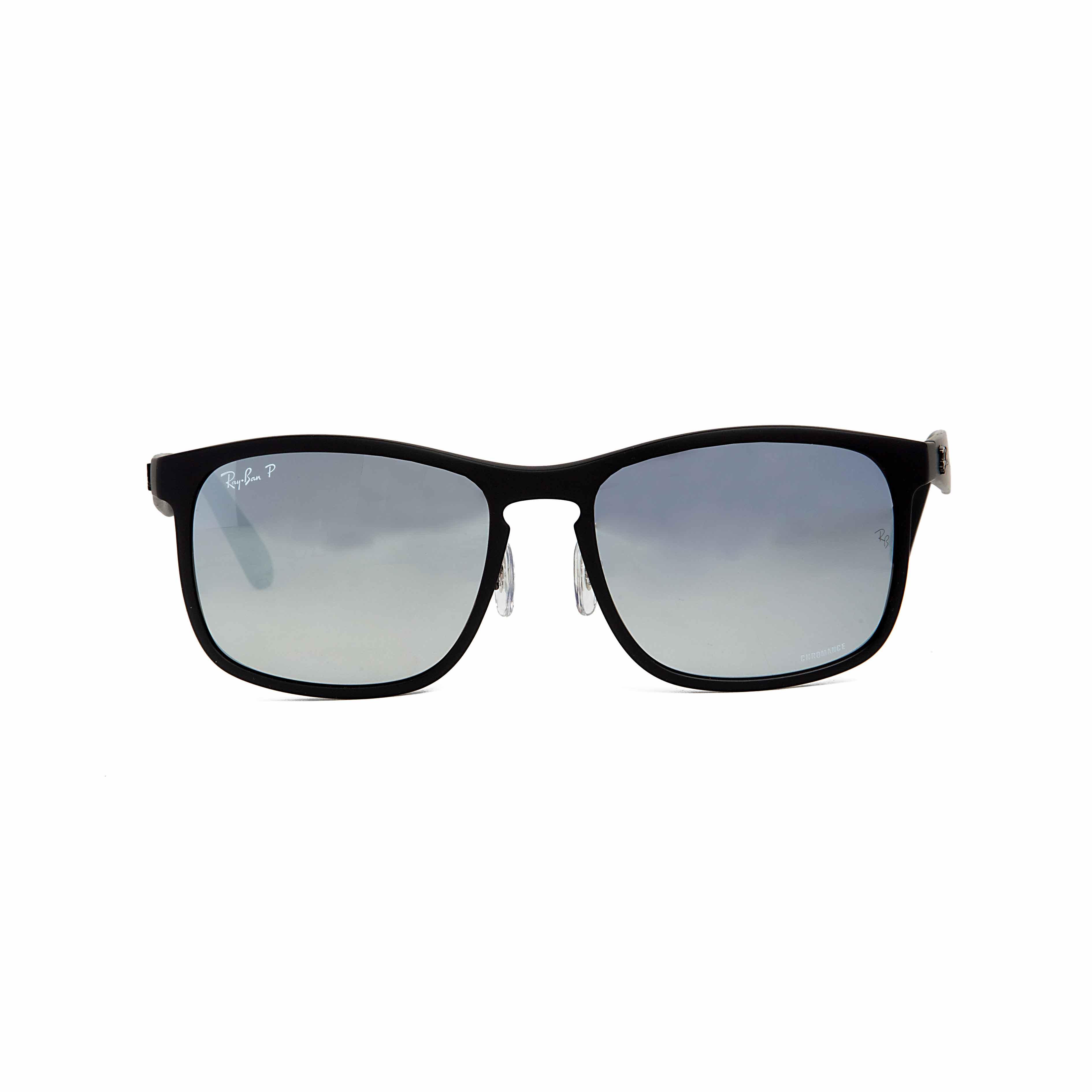 Ray-Ban Polarized Square Sunglasses in Matte Black with Silver Mirrored Lenses - Unisex Eyewear for Glare Protection and Style"