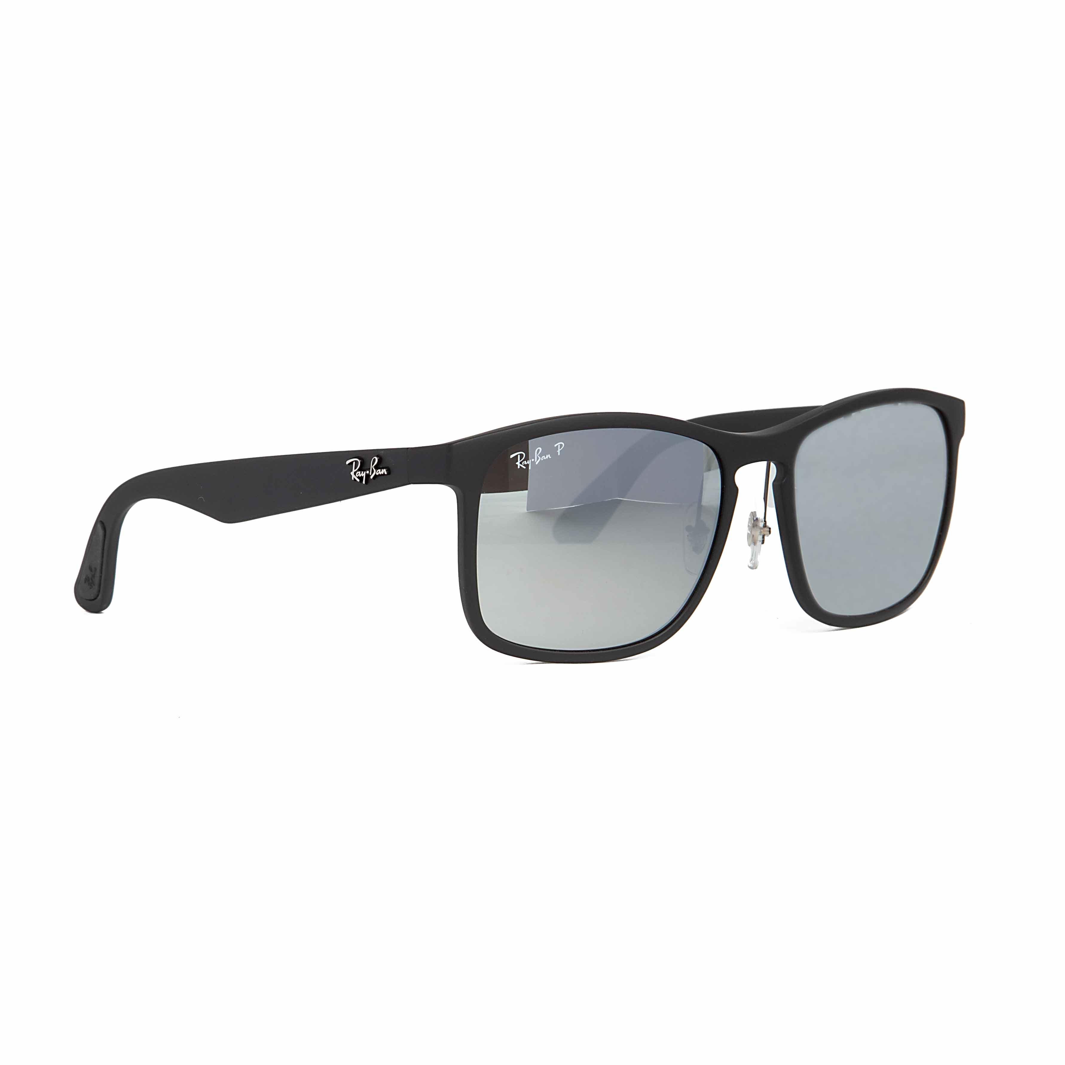 Ray-Ban Polarized Square Sunglasses in Matte Black with Silver Mirrored Lenses - Unisex Eyewear for Glare Protection and Style"