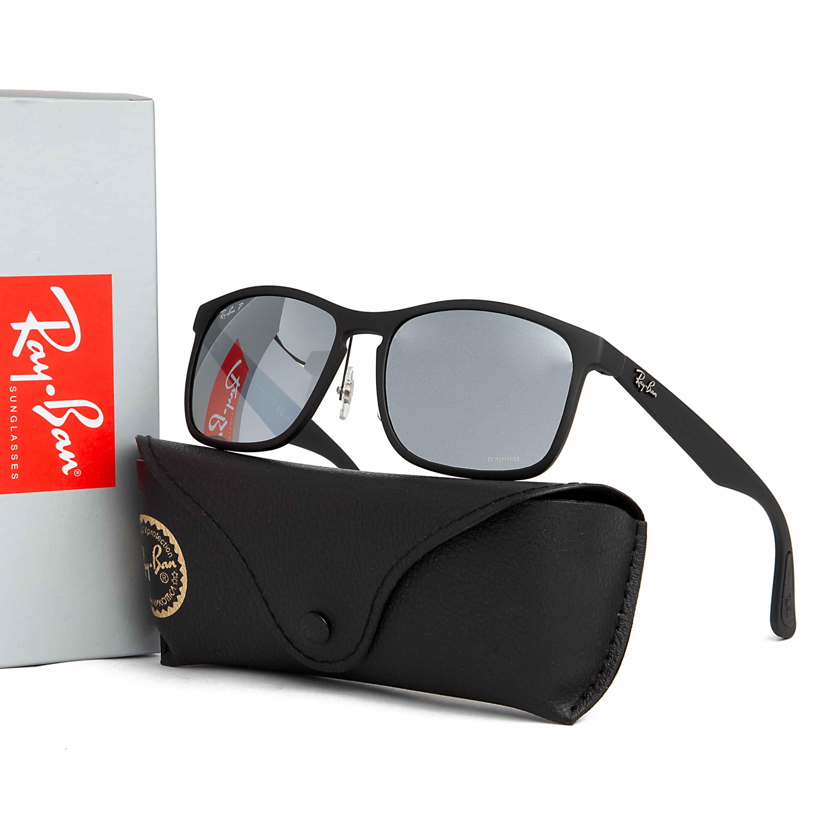 Ray-Ban Polarized Square Sunglasses in Matte Black with Silver Mirrored Lenses - Unisex Eyewear for Glare Protection and Style"