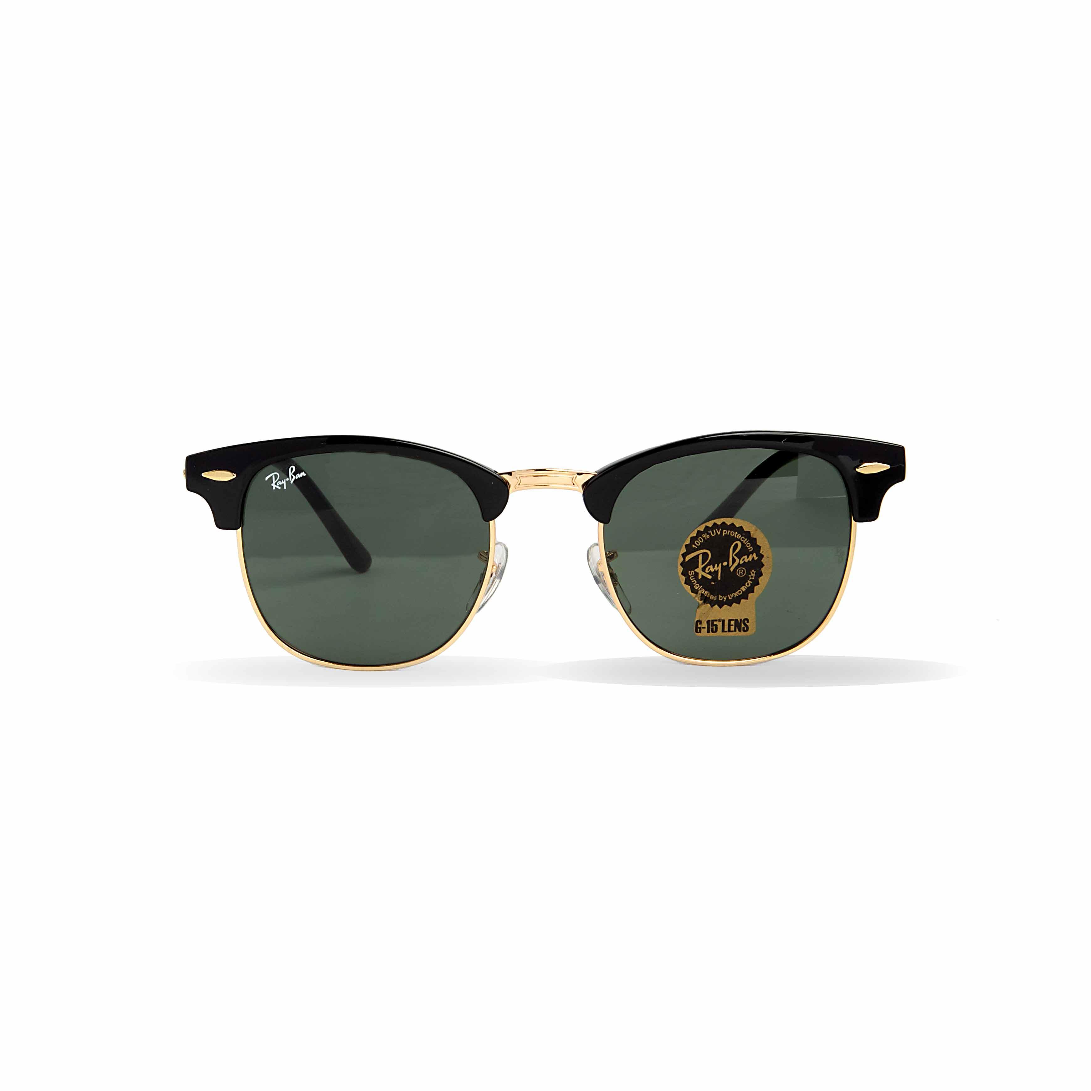 Classic Ray-Ban Clubmaster Sunglasses with Black & Gold Frame and Green G-15 Lenses - Iconic Unisex Style