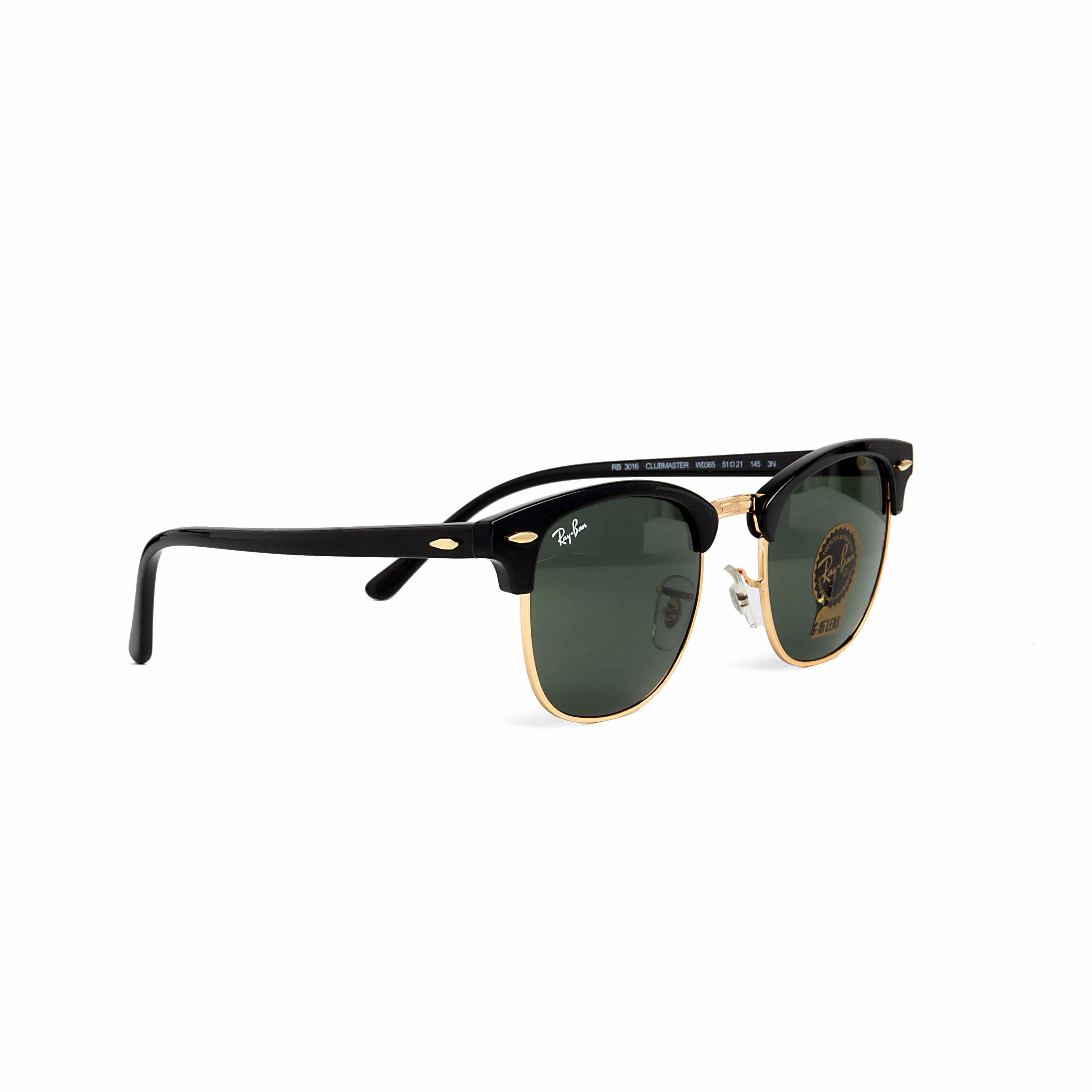 Classic Ray-Ban Clubmaster Sunglasses with Black & Gold Frame and Green G-15 Lenses - Iconic Unisex Style