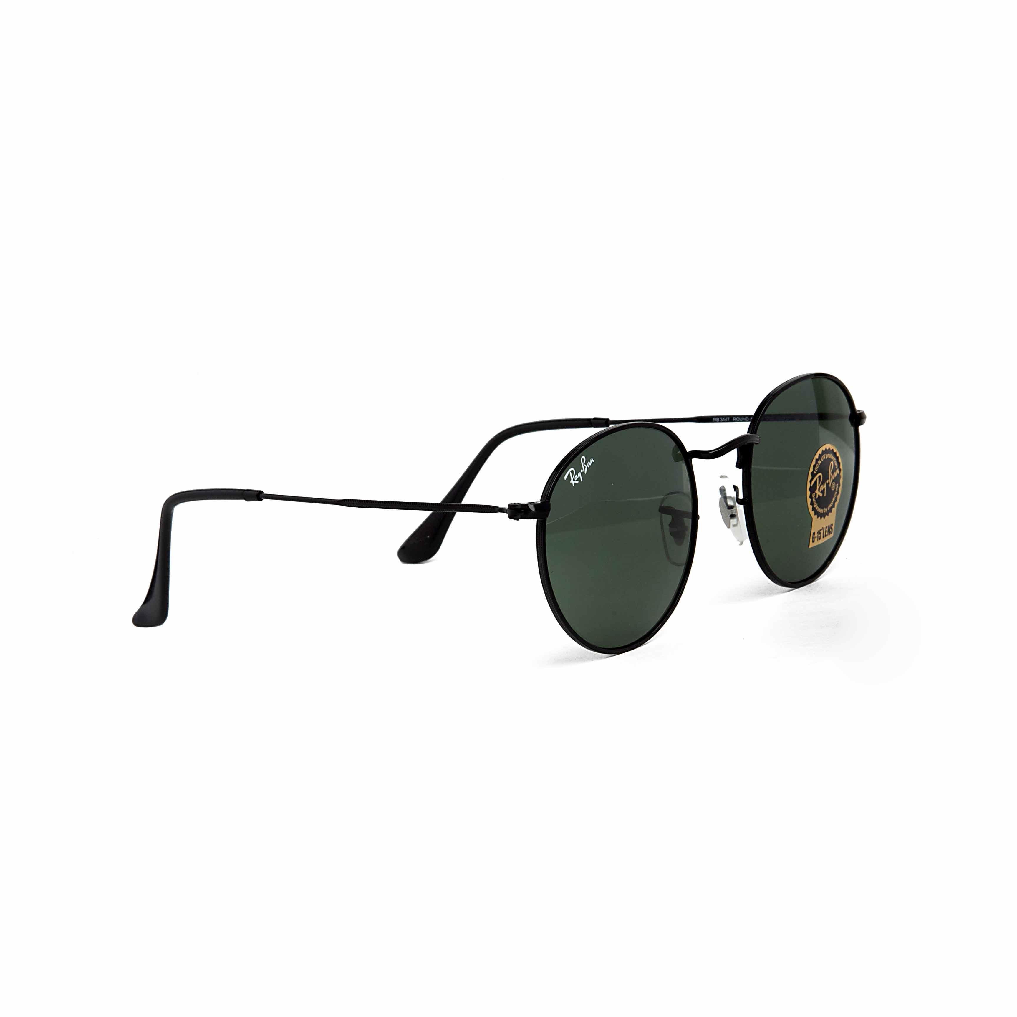 Classic Ray-Ban Round Metal Sunglasses with Black Frame and Green G-15 Lenses - Unisex Style