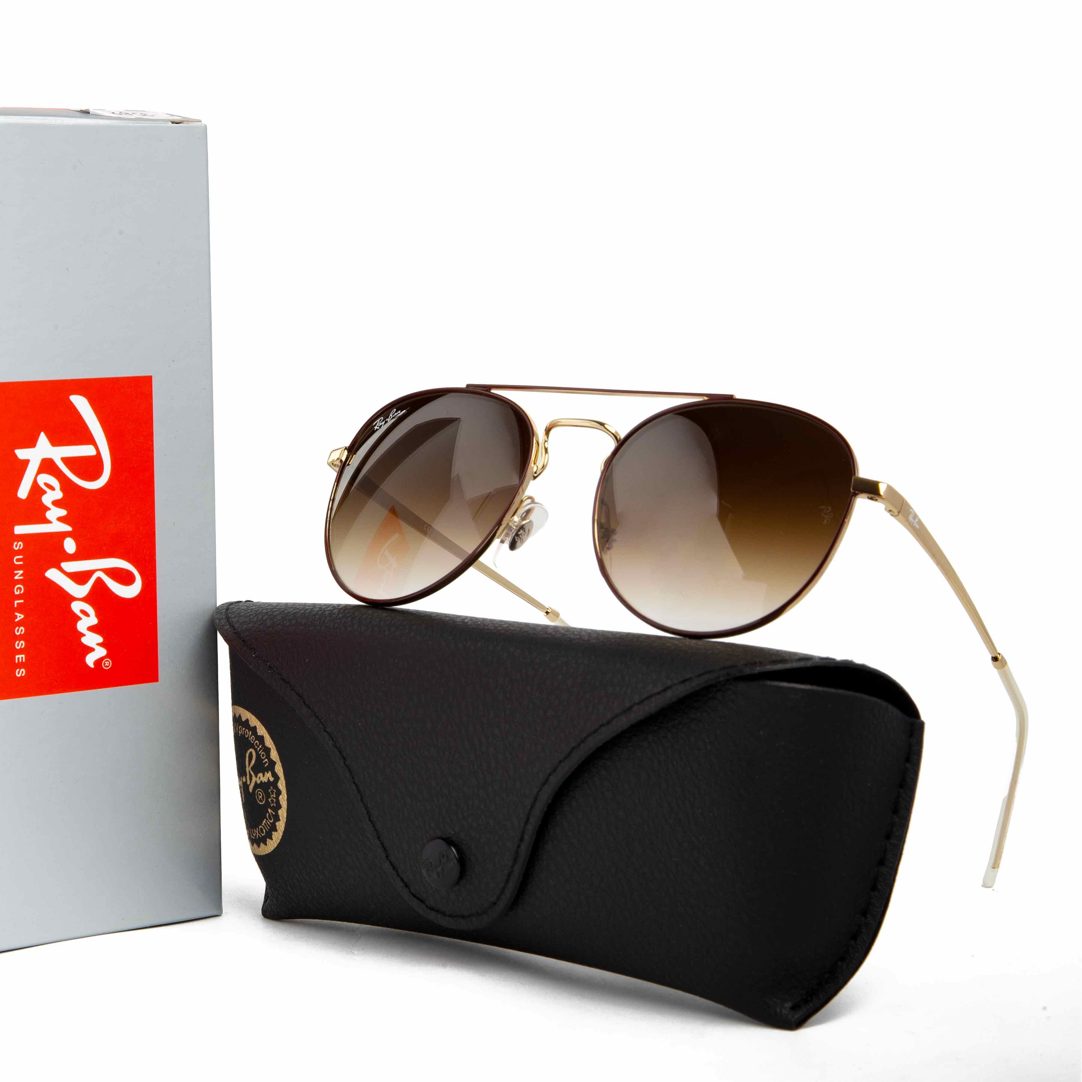 Ray-Ban Round Double Bridge Gold Brown Frame Brown Gradient Lens Sunglasses - Unisex