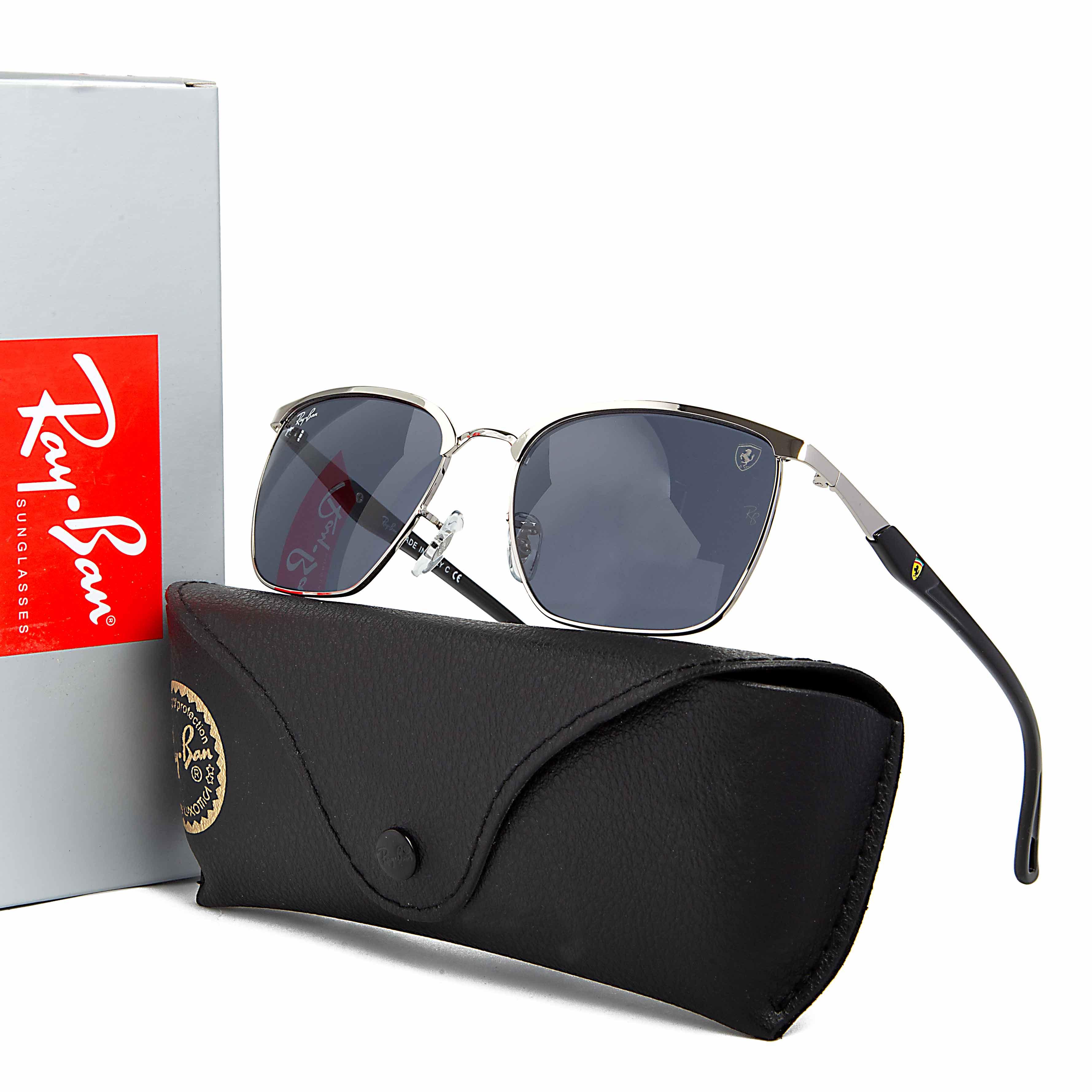 Ray-Ban Square Ferrari Collection Silver Frame Black Lens Sunglasses - Unisex"