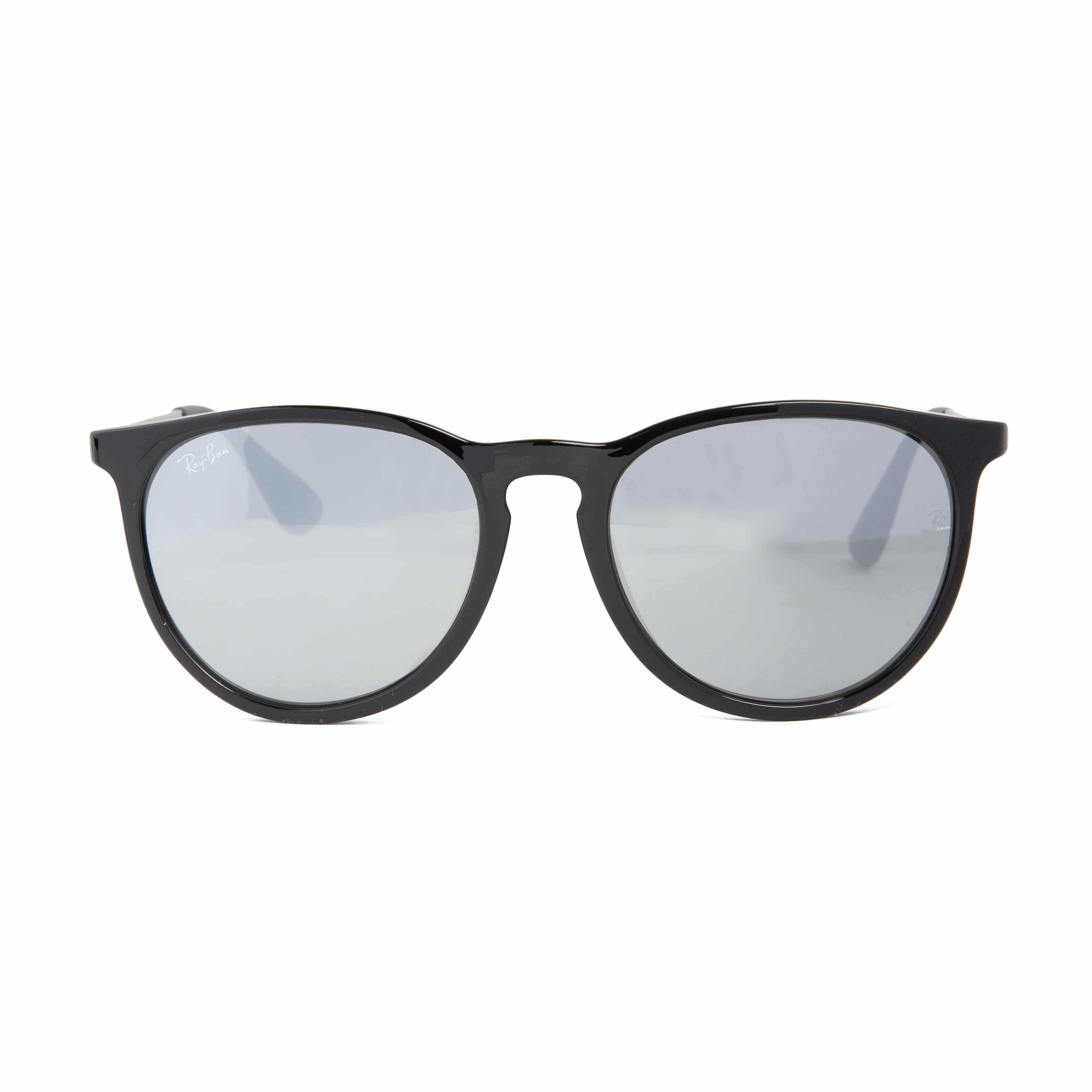 Ray-Ban round frame sunglasses with black frame and silver mirrored lenses